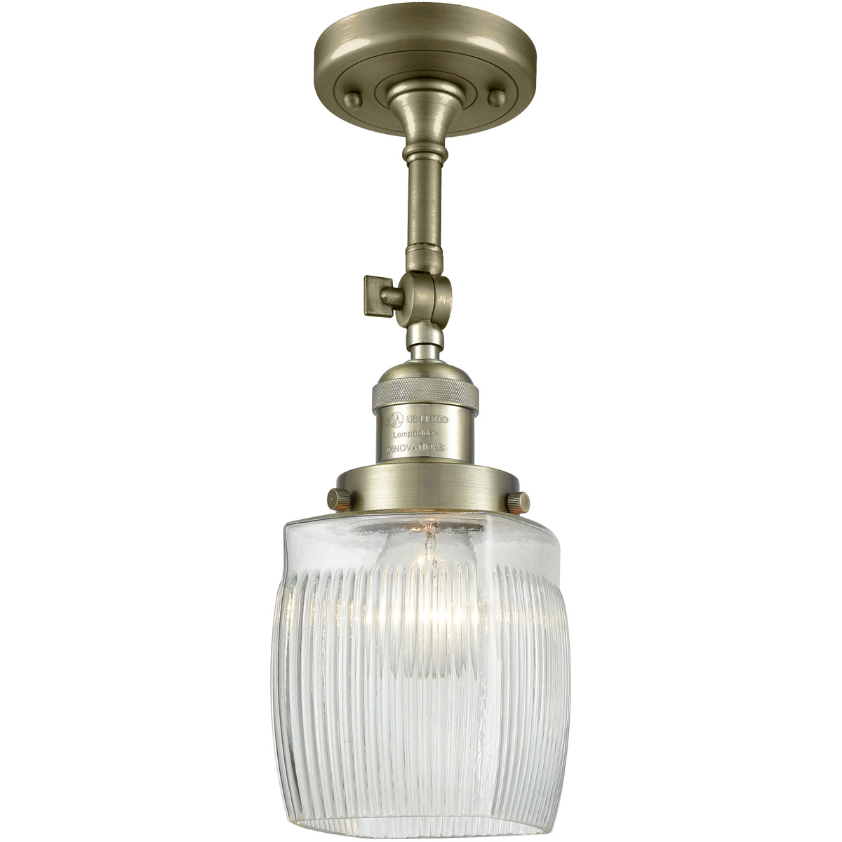 Franklin Restoration Colton LED 6 inch Antique Brass Semi-Flush Mount Ceiling Light in Clear Halophane Glass, Franklin Restoration