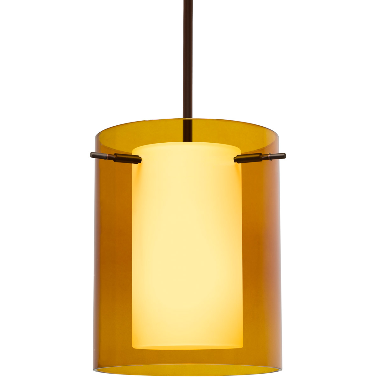 Pahu 8 LED Bronze Stem Pendant Ceiling Light in Transparent Armagnac/Opal Glass