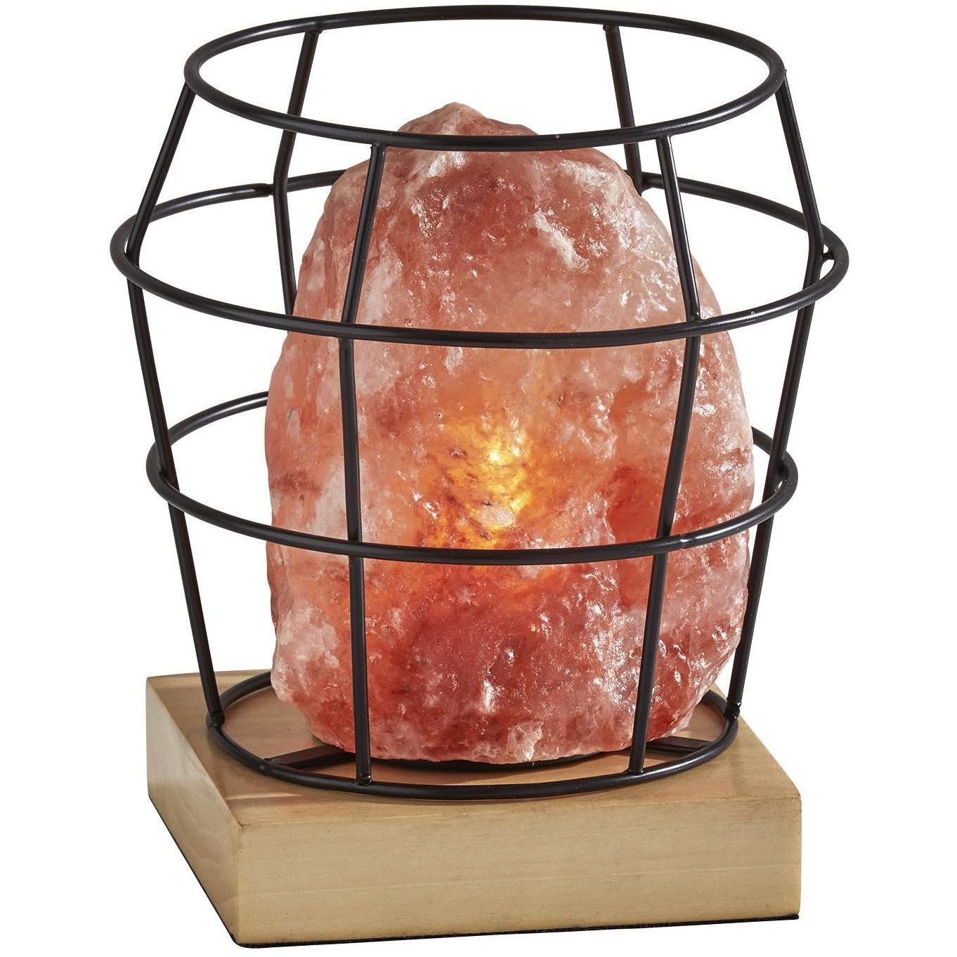 Faith 8 inch 7 watt Black Metal with Pink Himalayan Salt Rock & Wood Himalayan Salt Table Lamp Portable Light, Simplee Adesso