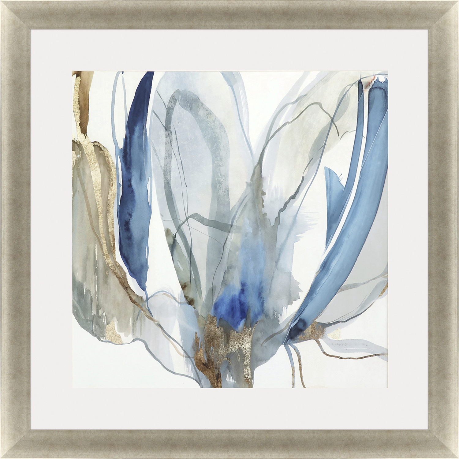 Refined Blue and Beige and Gray and Metallic Framed Art