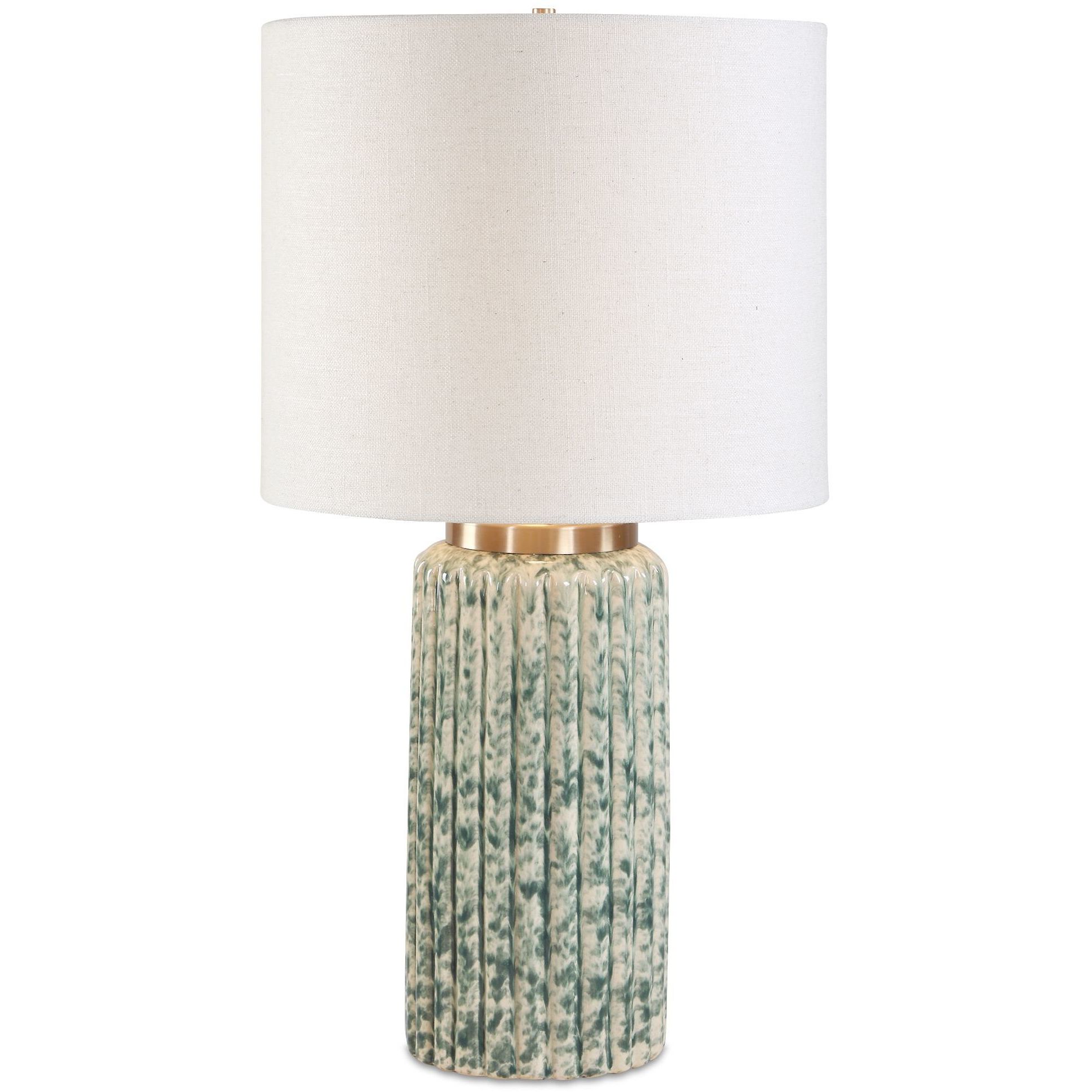 Hensley 28.75 inch 150 watt Ivory and Moss Green and Antique Brass Table Lamp Portable Light