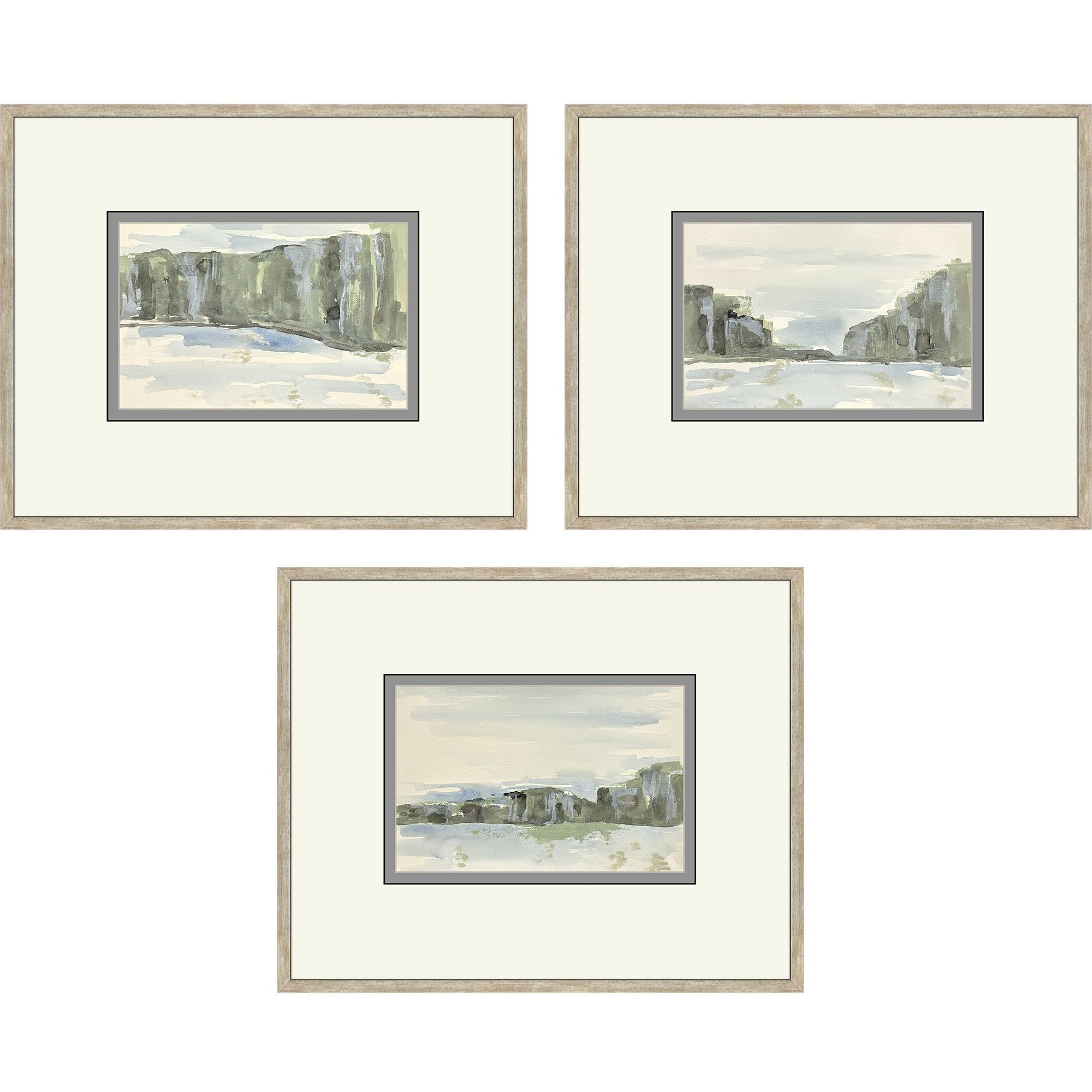 Distant Landscape Green and Blue and Black and White Framed Art