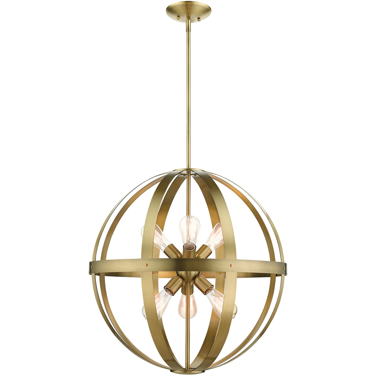 Stoneridge 6 Light 24 inch Antique Brass with Satin Brass Accents Pendant Chandelier Ceiling Light