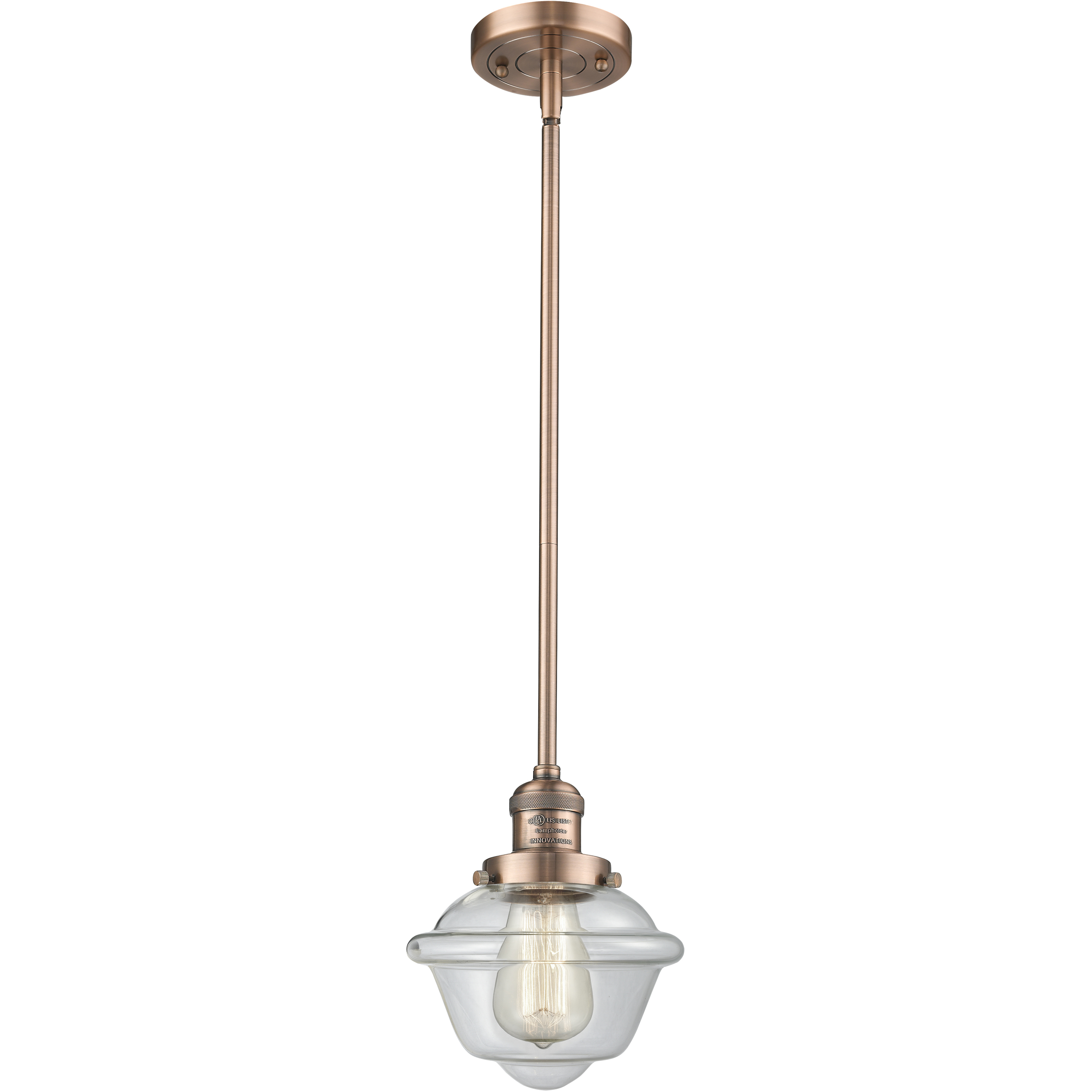 Franklin Restoration Oxford 1 Light 7.5 inch Antique Copper Mini Pendant Ceiling Light in Incandescent, Clear, Franklin Restoration