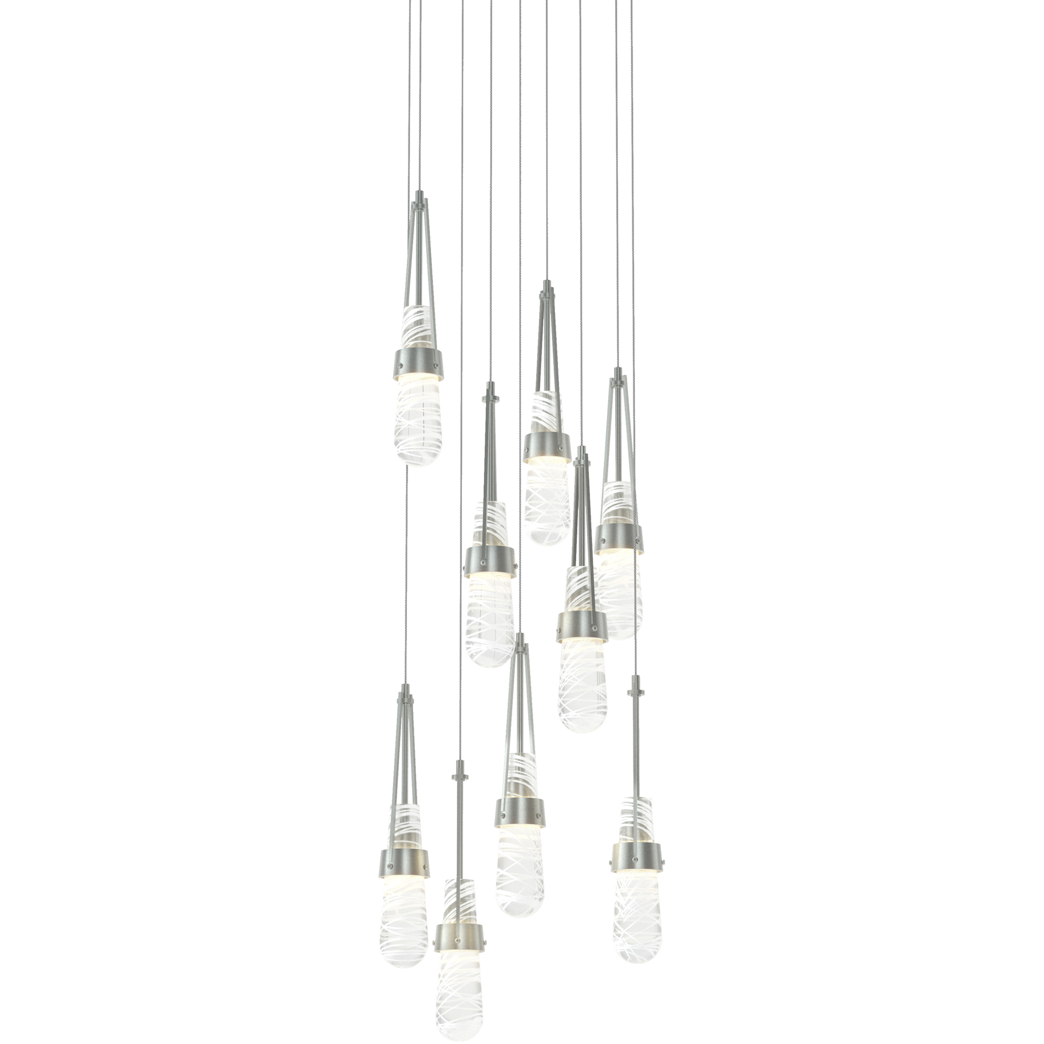 Link 9 Light 20.5 inch Vintage Platinum Pendant Ceiling Light in Clear with White Threading, Long