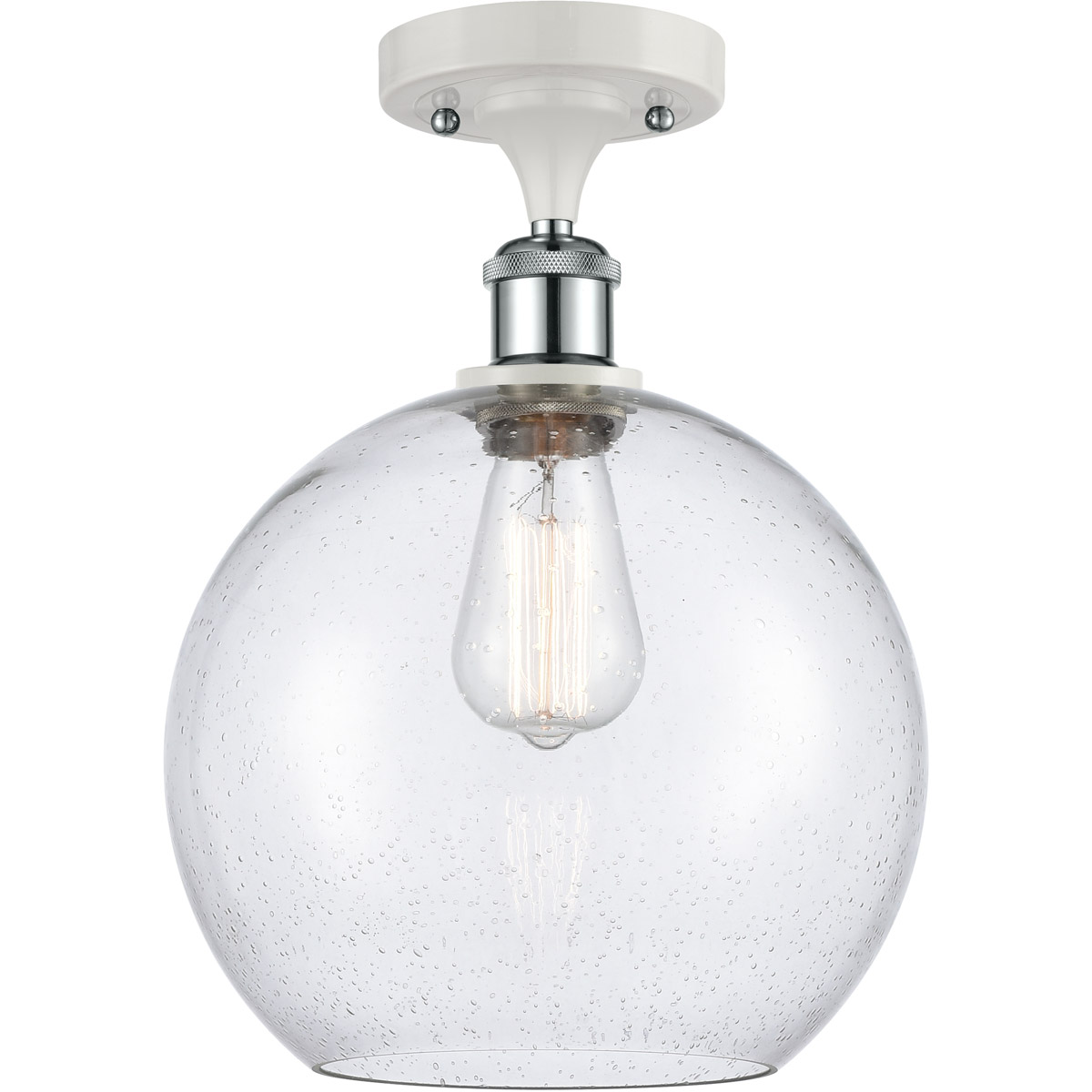 Ballston Large Athens LED 10 inch White and Polished Chrome Semi-Flush Mount Ceiling Light in Seedy Glass, Ballston