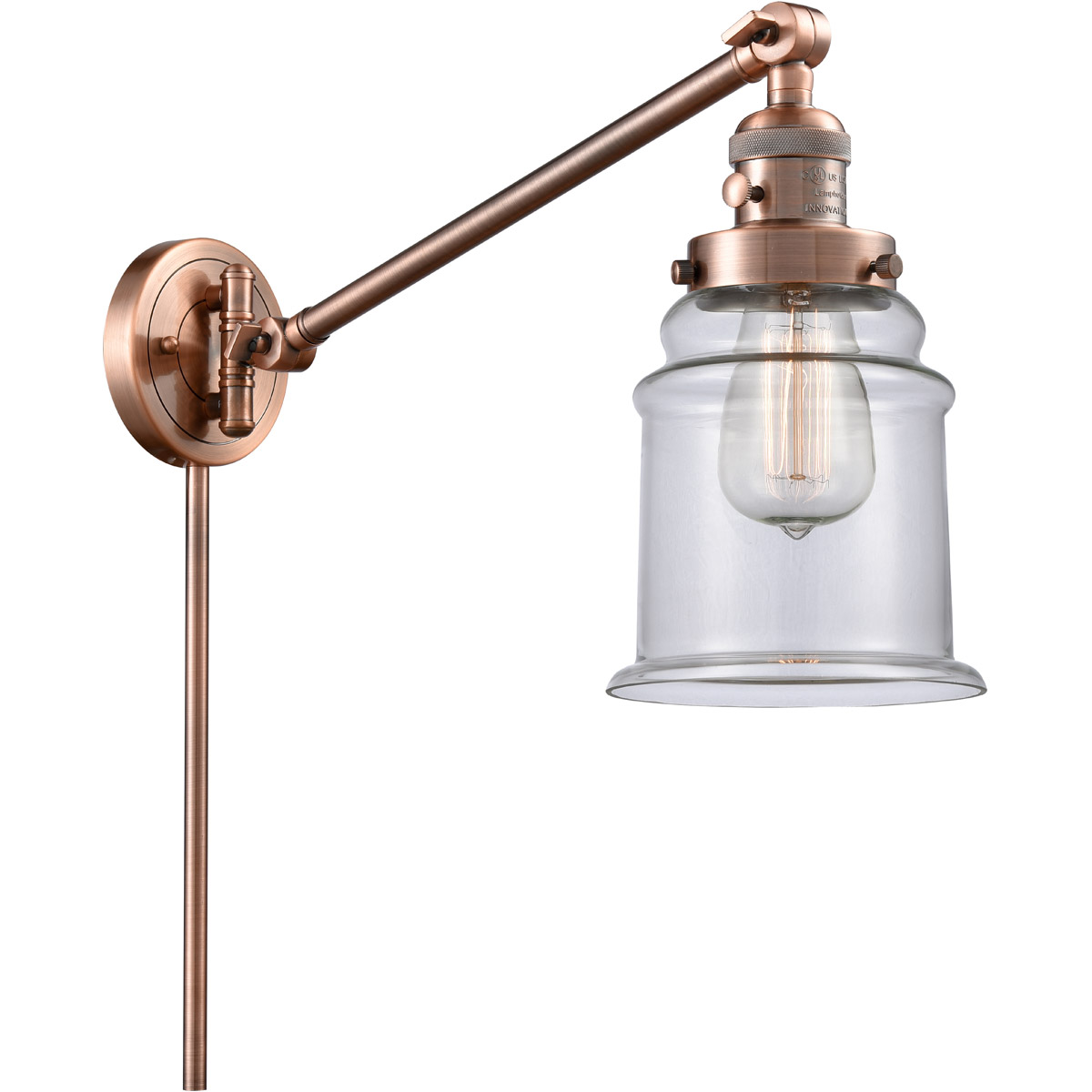 Canton 35 inch 60.00 watt Antique Copper Swing Arm Wall Light, Franklin Restoration