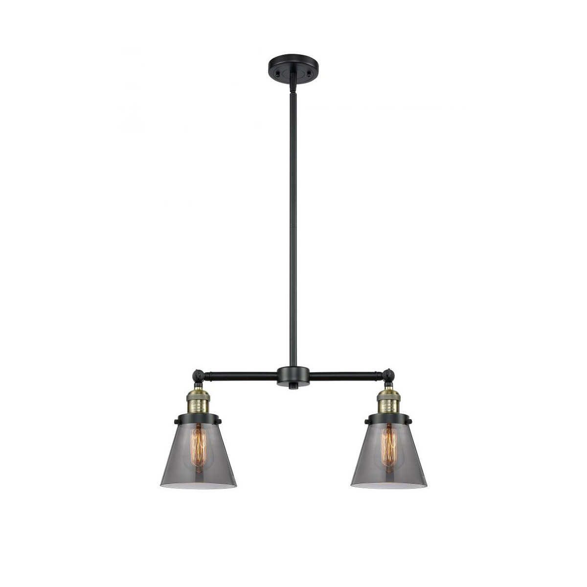 Franklin Restoration Small Cone 2 Light 21 inch Black Antique Brass Chandelier Ceiling Light in Plated Smoke Glass, Franklin Restoration