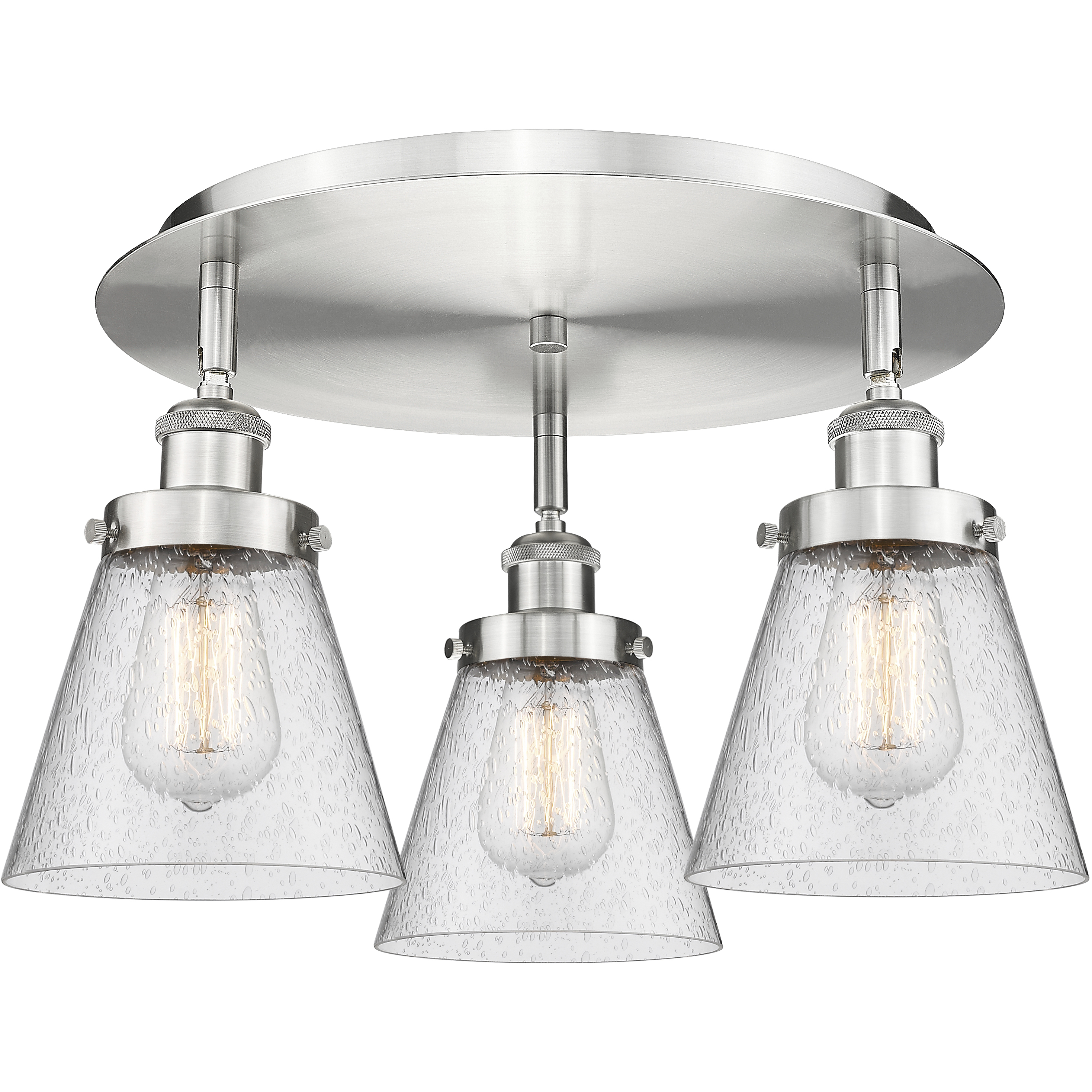 Cone 3 Light 18 inch Satin Nickel Flush Mount Ceiling Light in Seedy