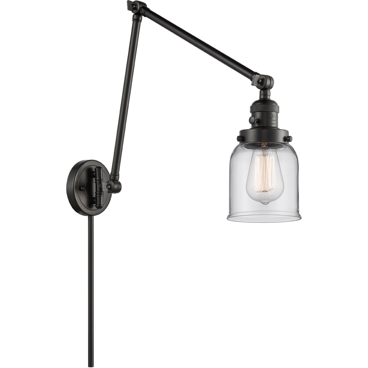 Small Bell 30 inch 3.50 watt Matte Black Swing Arm Wall Light, Franklin Restoration
