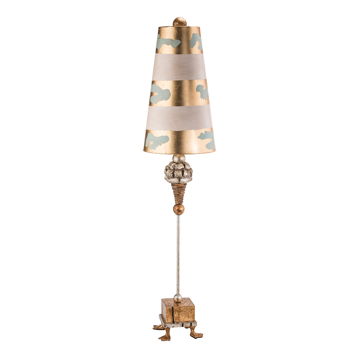Pompadour Luxe 40 inch 60.00 watt Gold And Silver Leaf Table Lamp Portable Light, Flambeau