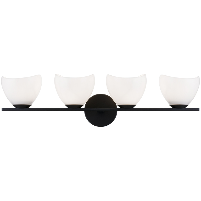 Uptowne 4 Light 26.75 inch Black Bath Vanity Light Wall Light in Black and Opal Glass