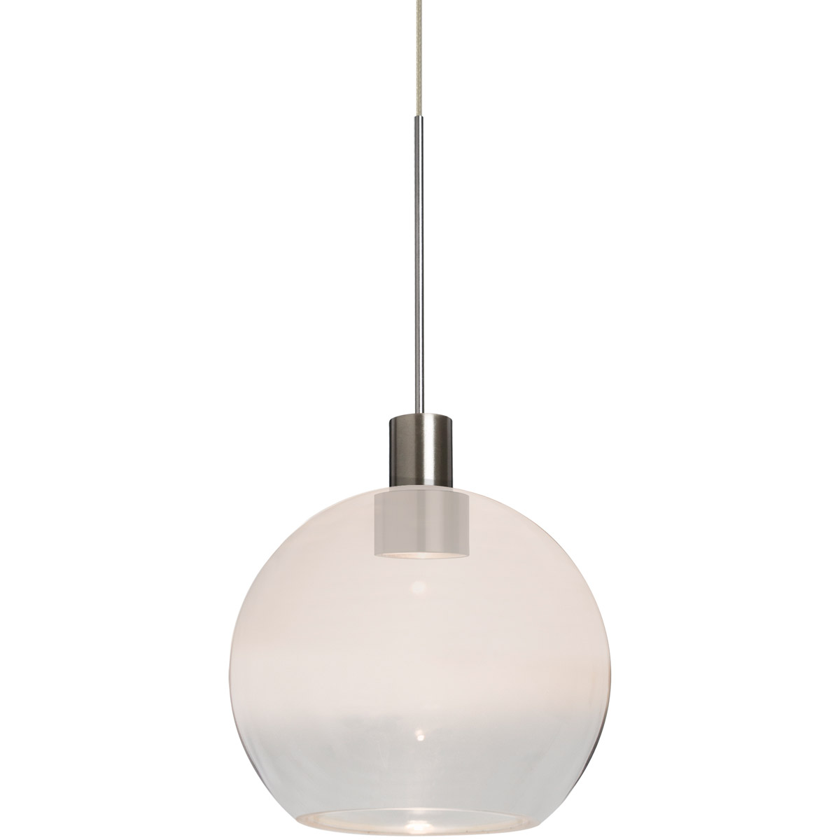 Newton 1 Light Satin Nickel Pendant Ceiling Light in Milky White/Clear Glass