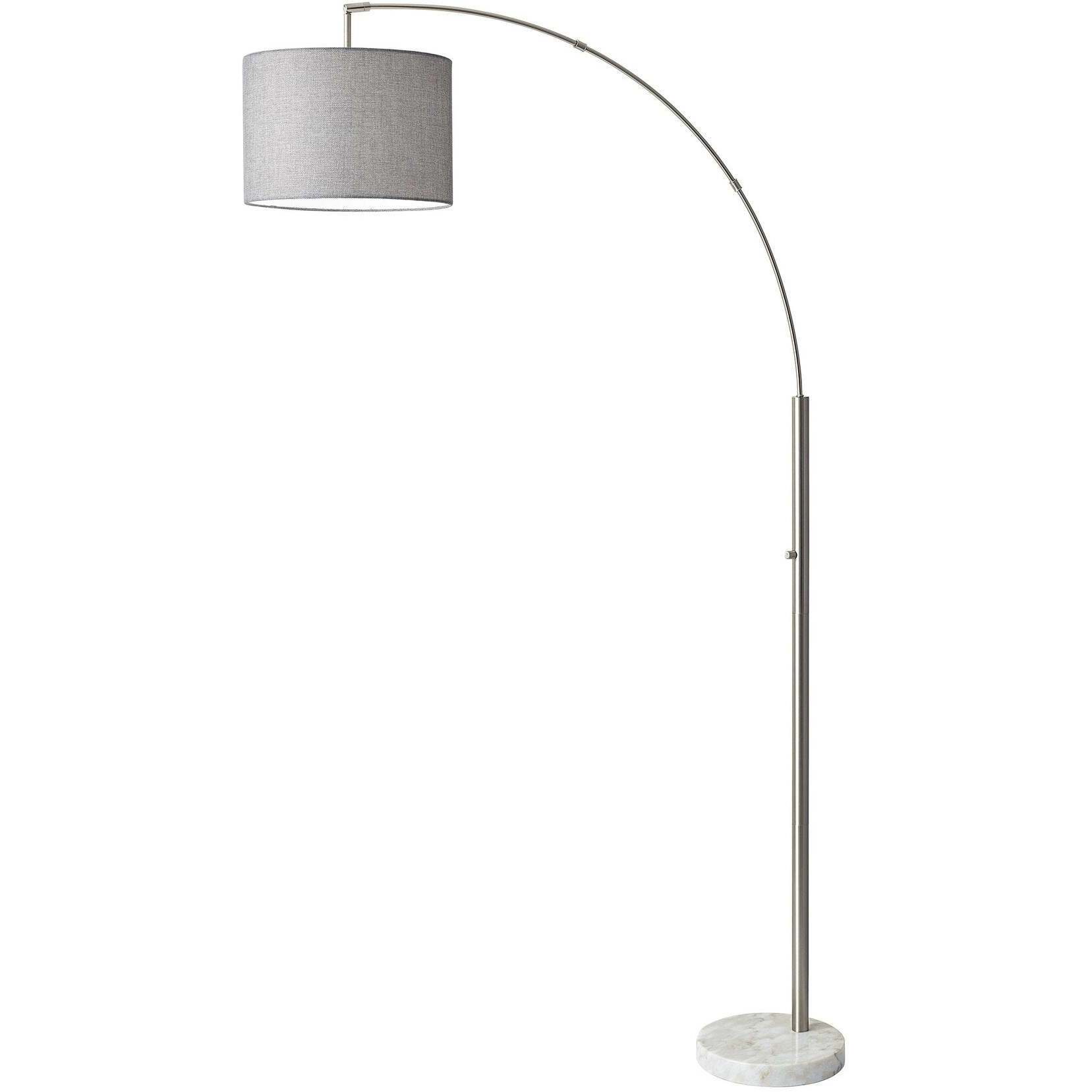 Bowery 100 watt Brushed Steel Arc Lamp Portable Light in Grey Tweed-Like Linen