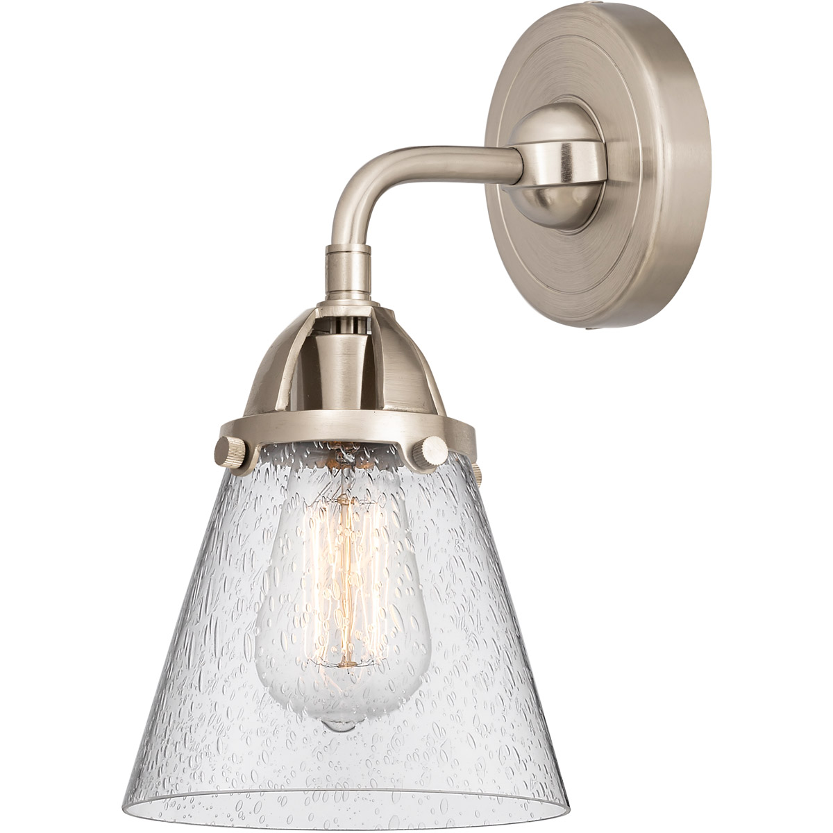 Nouveau 2 Small Cone LED 6.25 inch Brushed Satin Nickel Sconce Wall Light in Seedy Glass