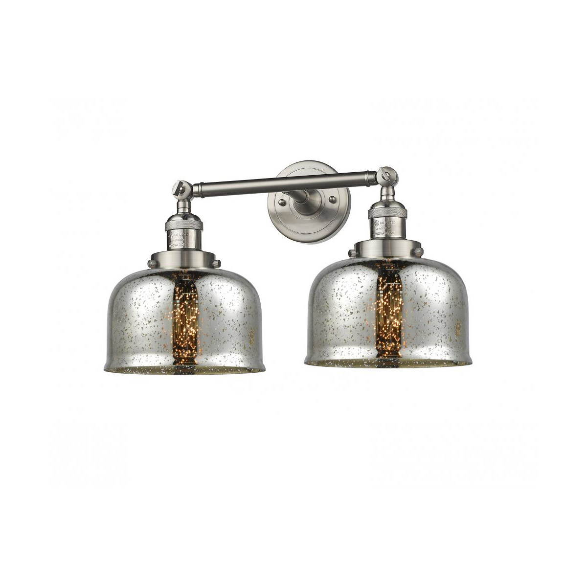 Franklin Restoration Large Bell LED 18 inch Brushed Satin Nickel Bath Vanity Light Wall Light in Silver Plated Mercury Glass, Franklin Restoration