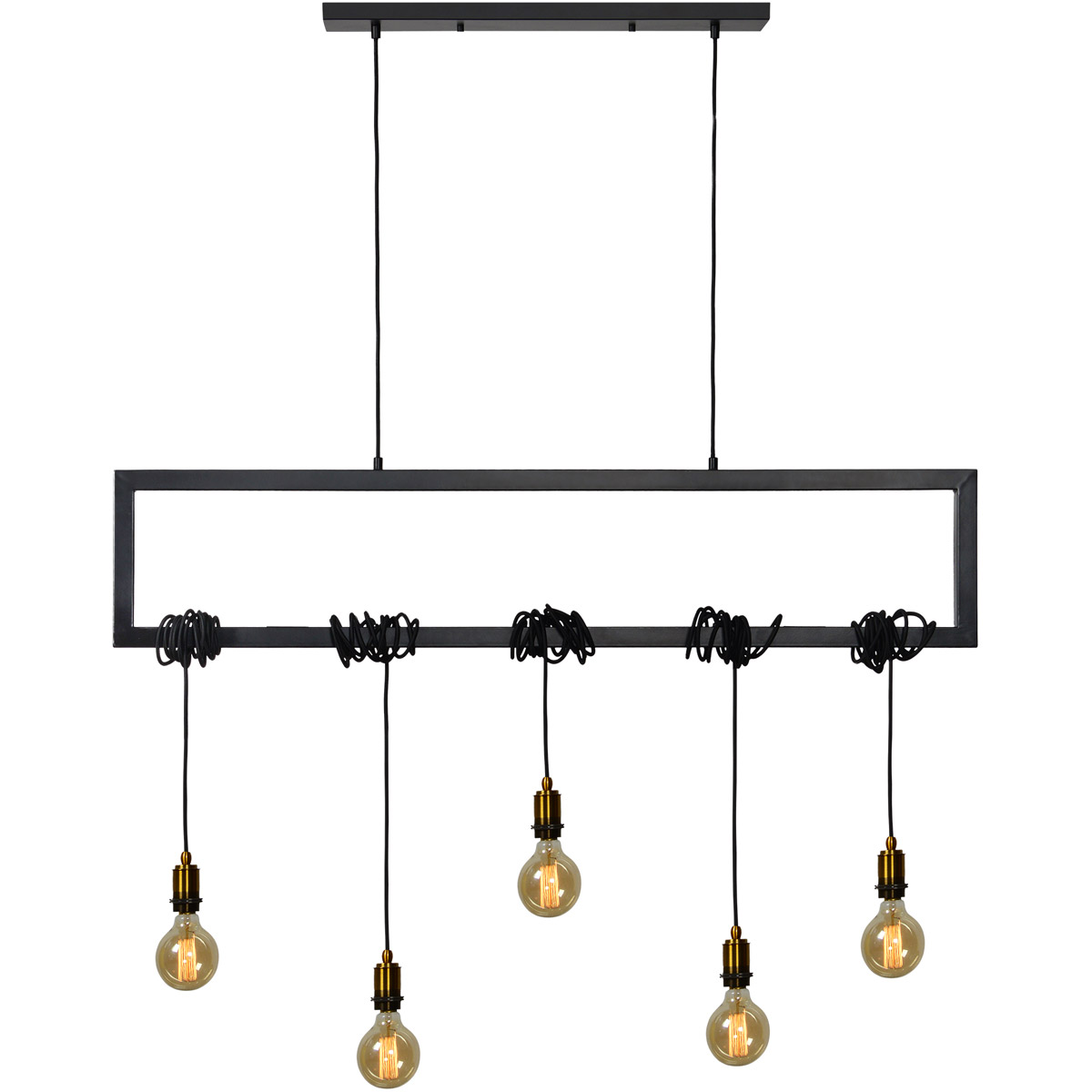 Madeira 5 Light 50 inch Matte Black and Antique Brass Linear Pendant Ceiling Light