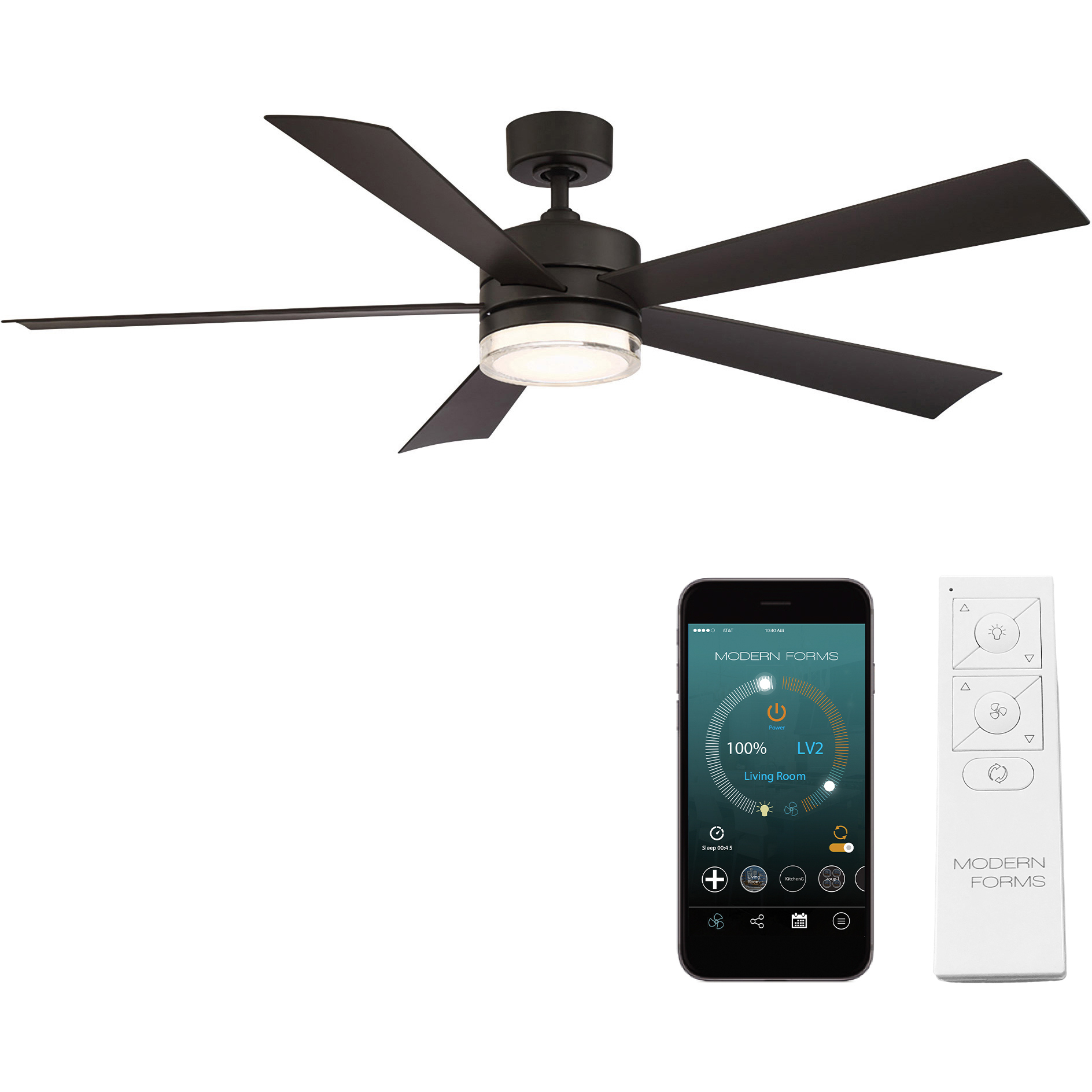 Wynd 60 inch Bronze Downrod Ceiling Fan in 3000K, Smart Ceiling Fan