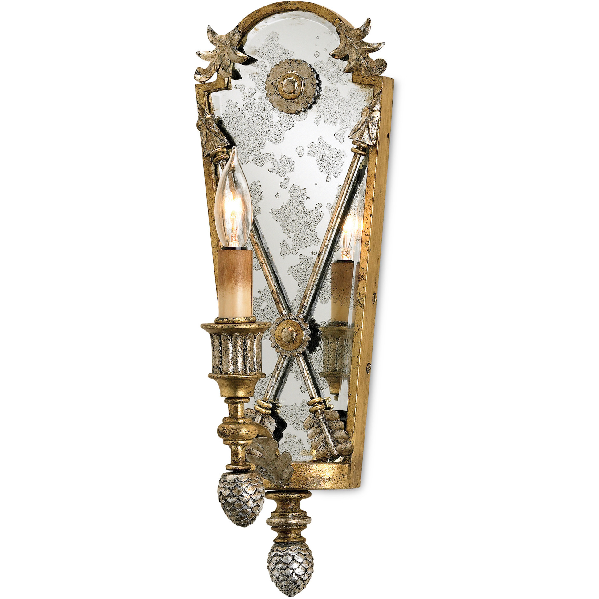 Napoli 1 Light 6 inch Gold Leaf and Majestic Silver Leaf and Antique Mirror Wall Sconce Wall Light, Lillian August Collection