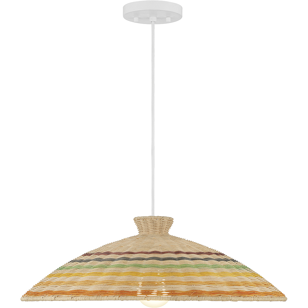 Stella 1 Light 22 inch Matte White and Natural Rattan Color Pendant Ceiling Light