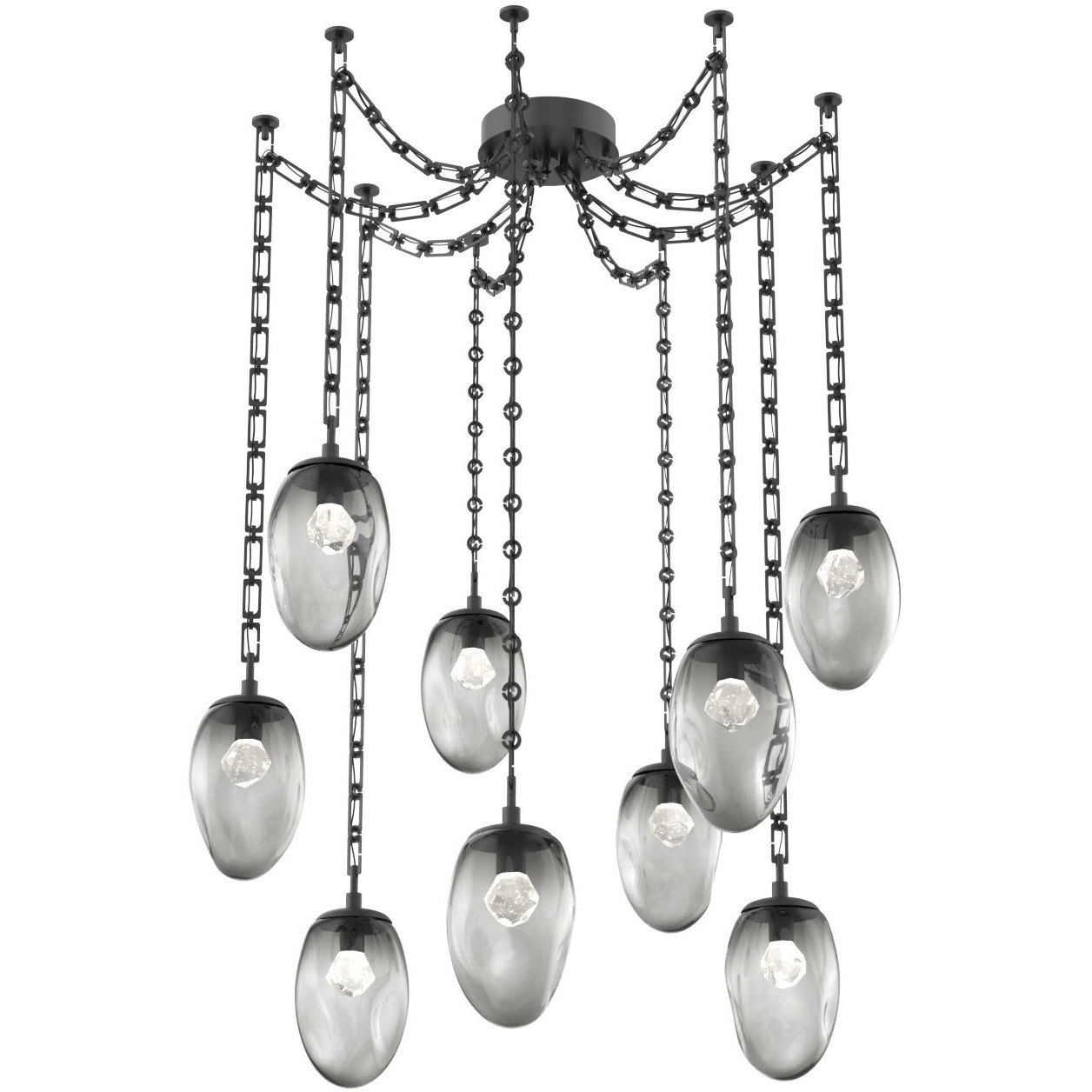 Meteo LED 17 inch Matte Black Swag Multi-Pendant Ceiling Light in 3000K LED, Zircon Inner - Smoke Outer, Rectangular Chain