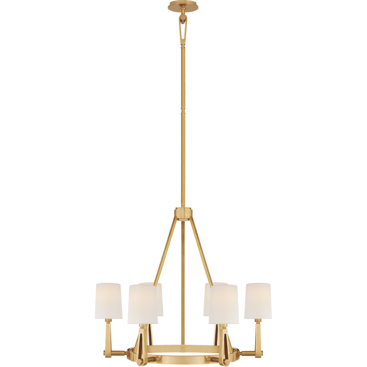 Thomas O'Brien Alpha 6 Light 30 inch Hand-Rubbed Antique Brass Chandelier Ceiling Light in Linen, Medium