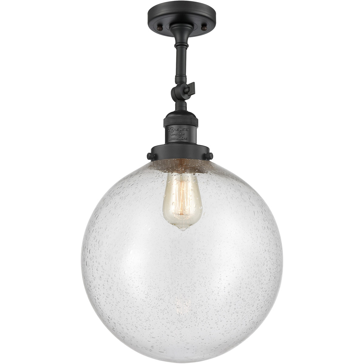 Franklin Restoration XX-Large Beacon LED 12 inch Matte Black Semi-Flush Mount Ceiling Light in Seedy Glass, Franklin Restoration