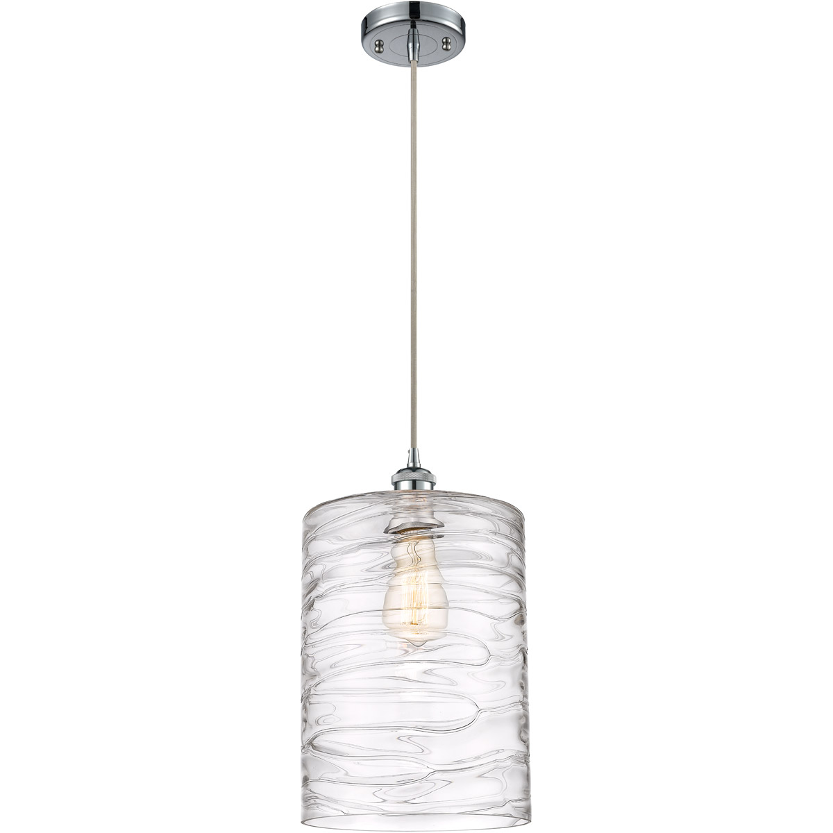 Ballston Cobbleskill LED 9 inch Polished Chrome Mini Pendant Ceiling Light in Silver, Deco Swirl Glass