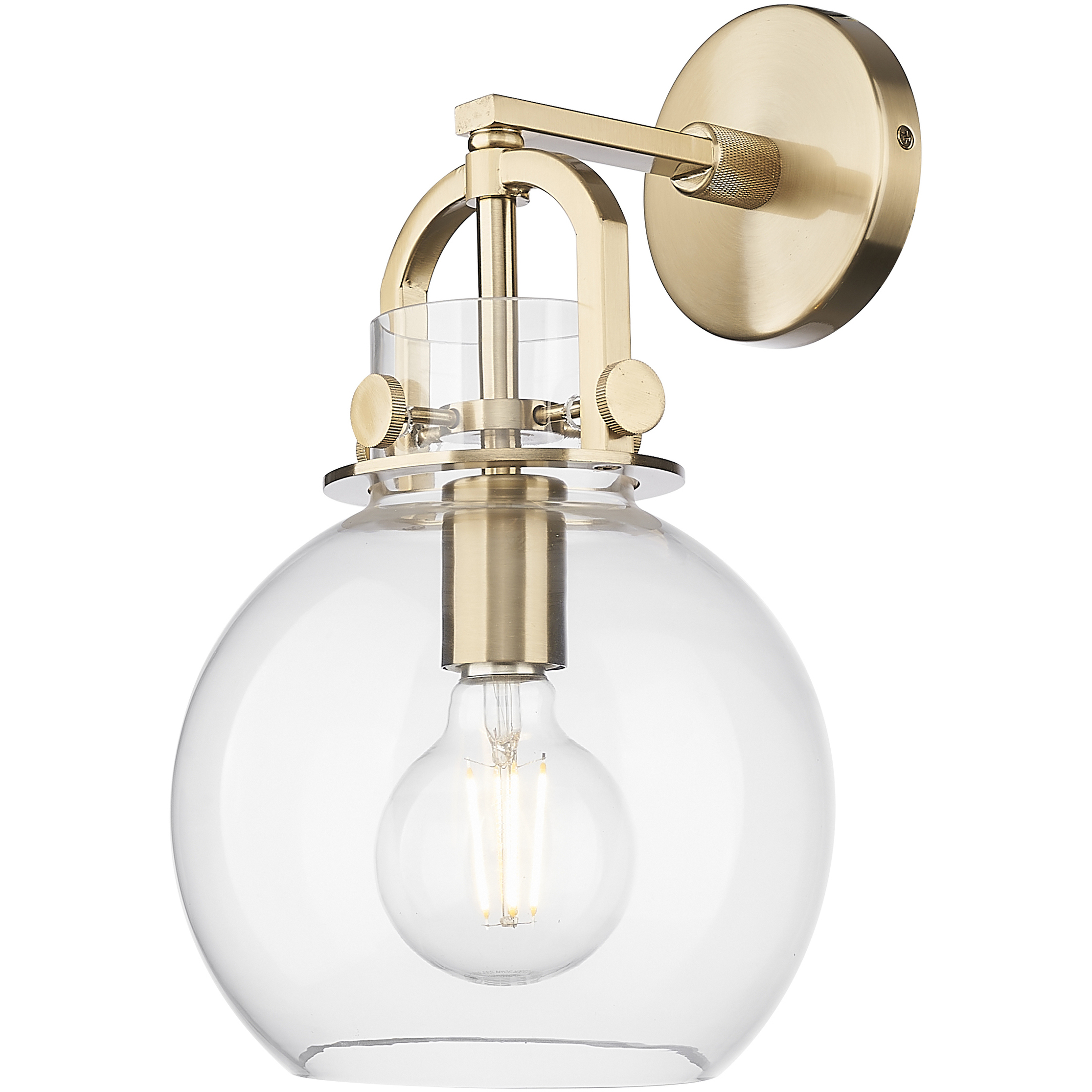 Newton Sphere Sconce Wall Light in Clear Glass, Champagne Bronze
