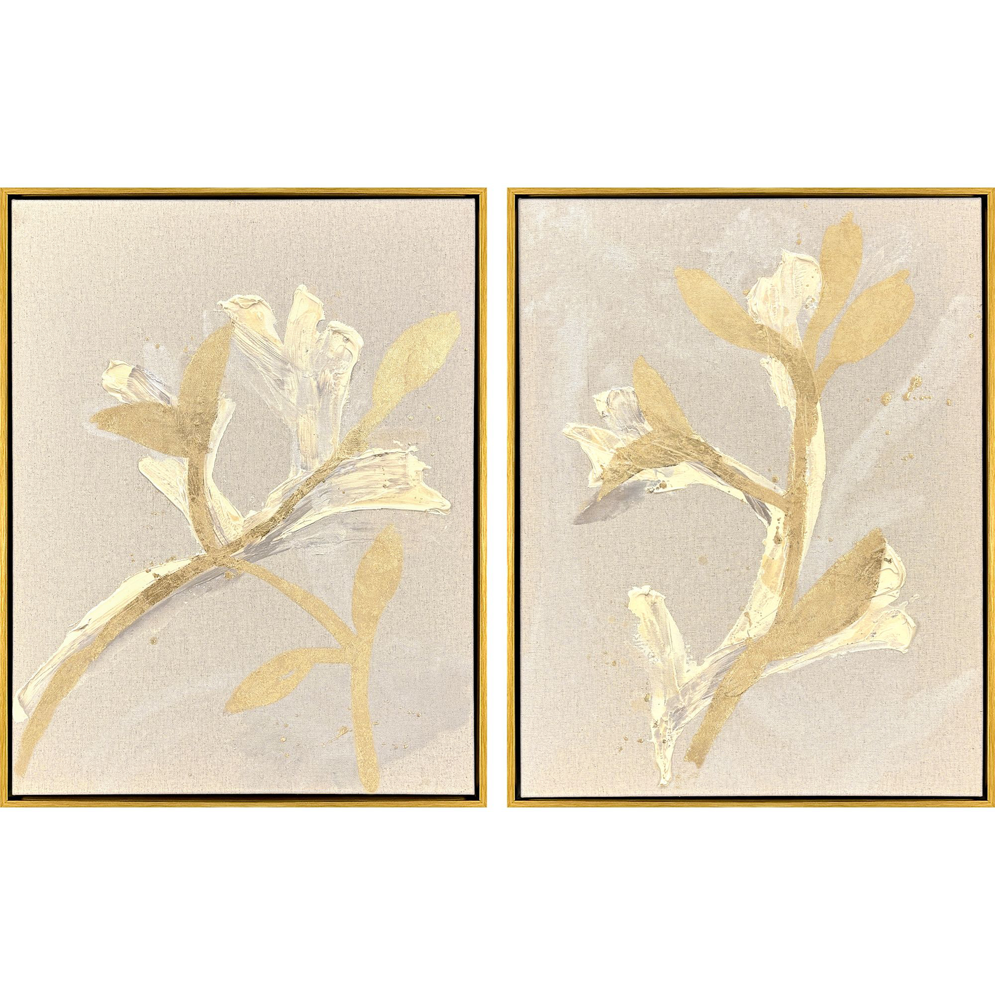 Golden Stems I Beige and Brown and Metallic Canvas, The Studio