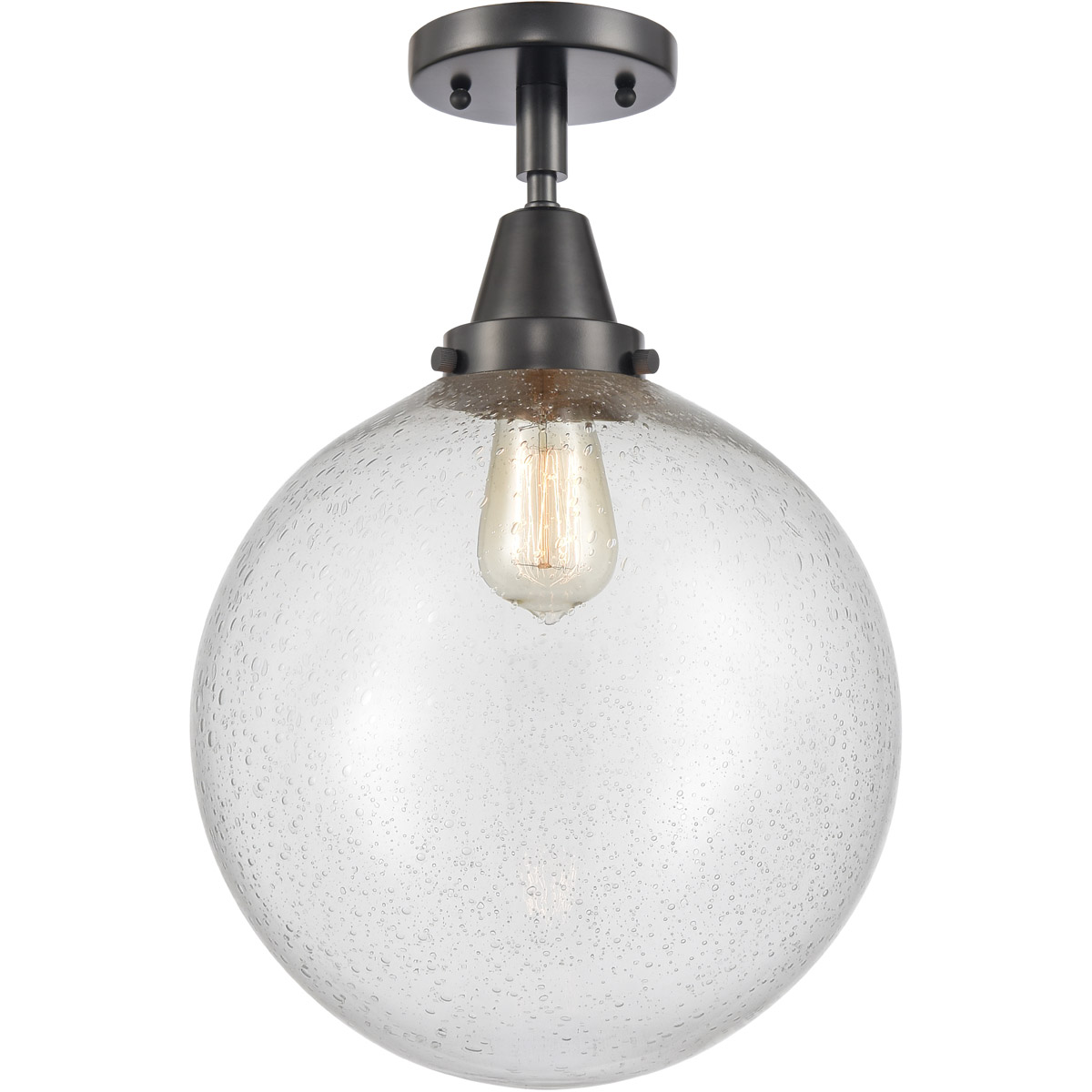 Beacon 1 Light 12 inch Matte Black Flush Mount Ceiling Light in Seedy Glass
