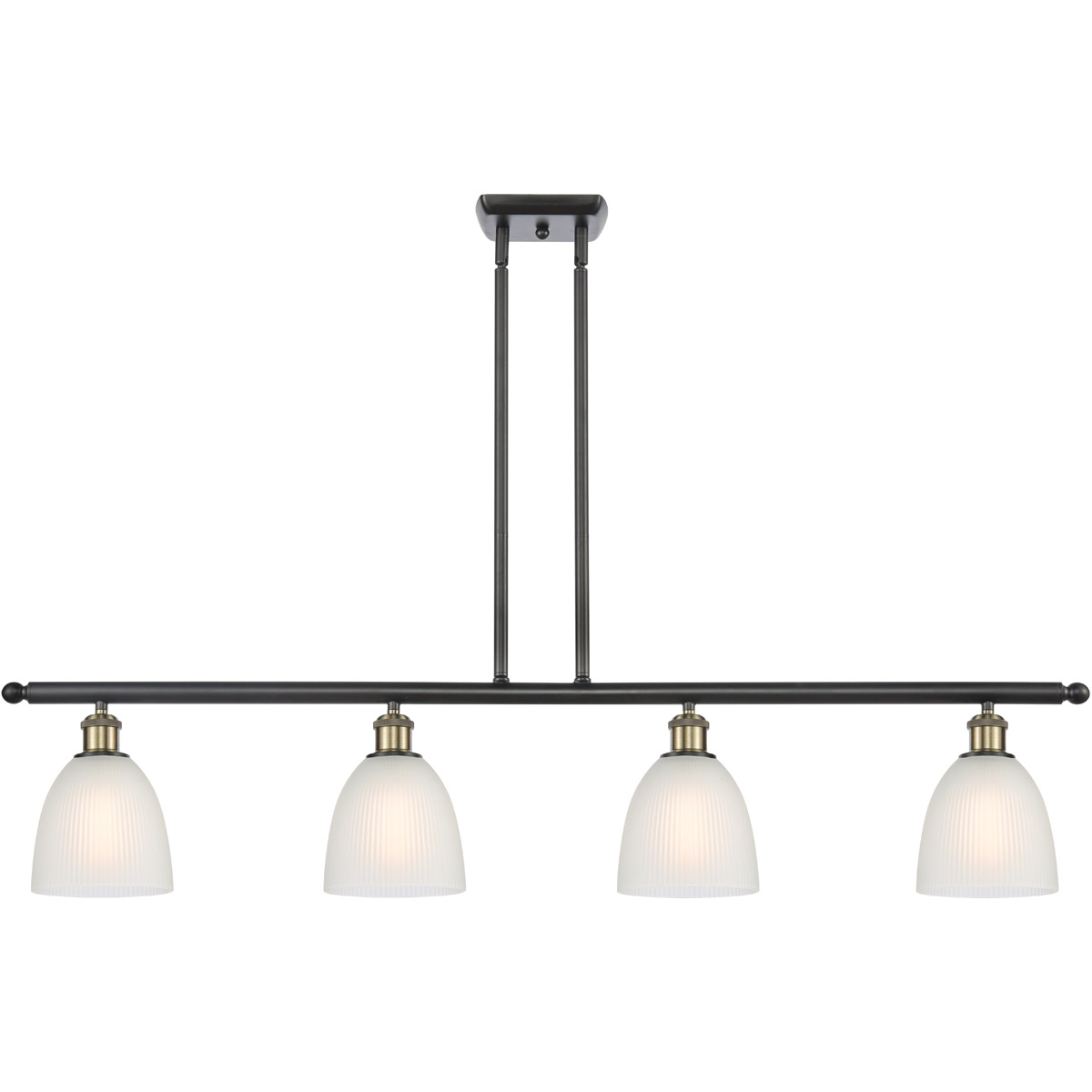 Ballston Castile 4 Light 48 inch Black Antique Brass Island Light Ceiling Light in White Glass, Ballston