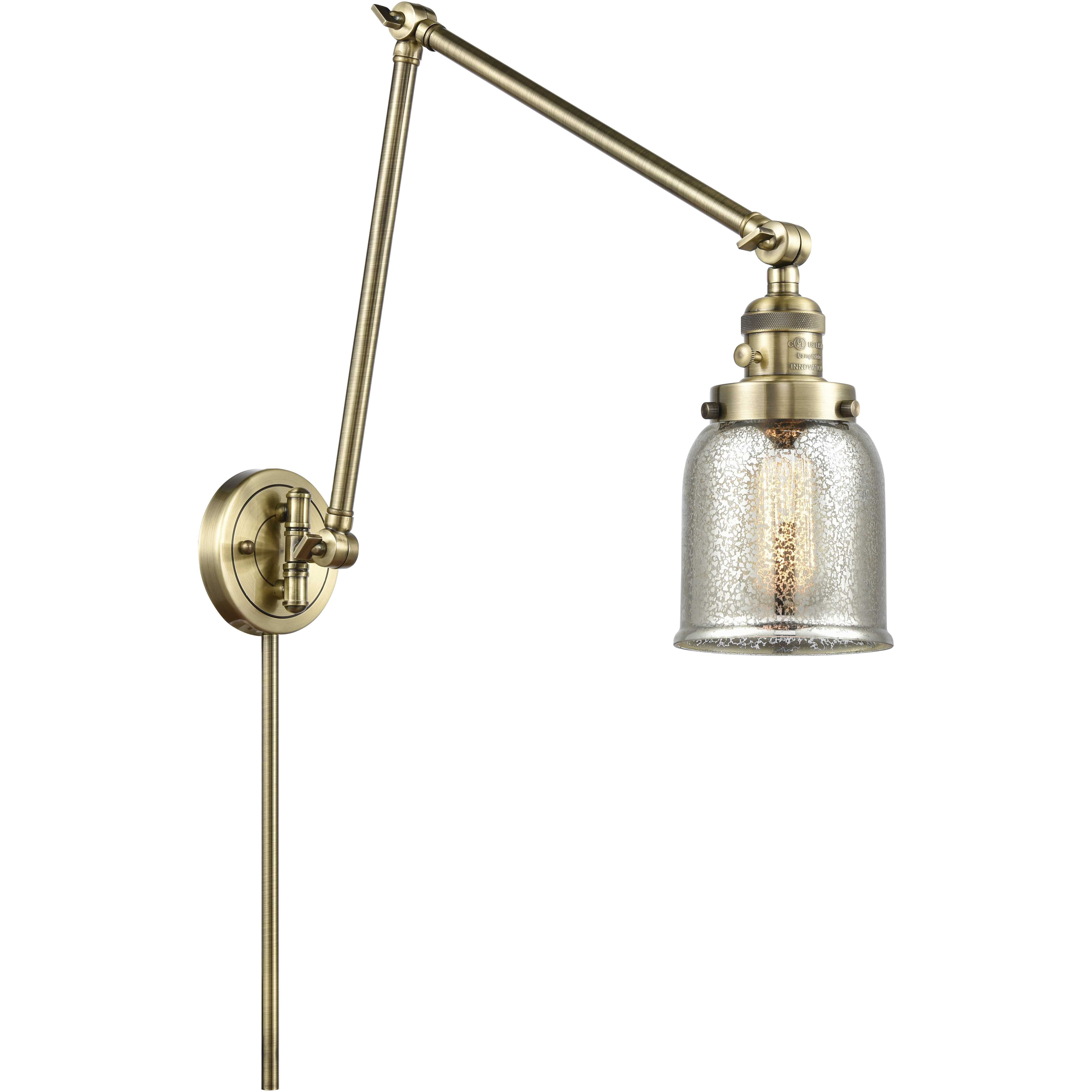 Small Bell 30 inch 60.00 watt Antique Brass Swing Arm Wall Light, Franklin Restoration