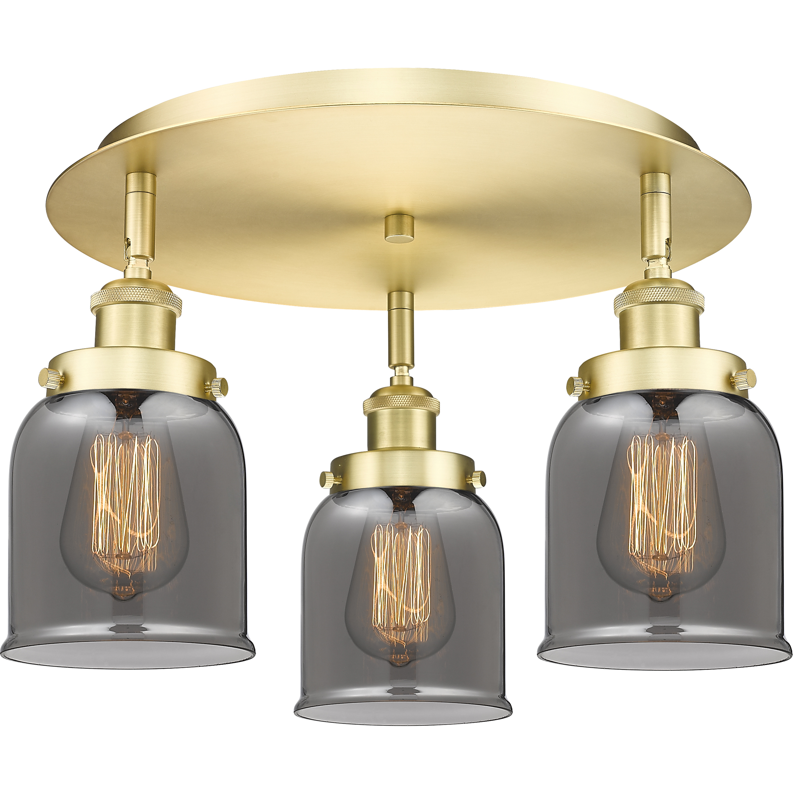 Bell 3 Light 16.75 inch Satin Gold Flush Mount Ceiling Light in Plated Smoke