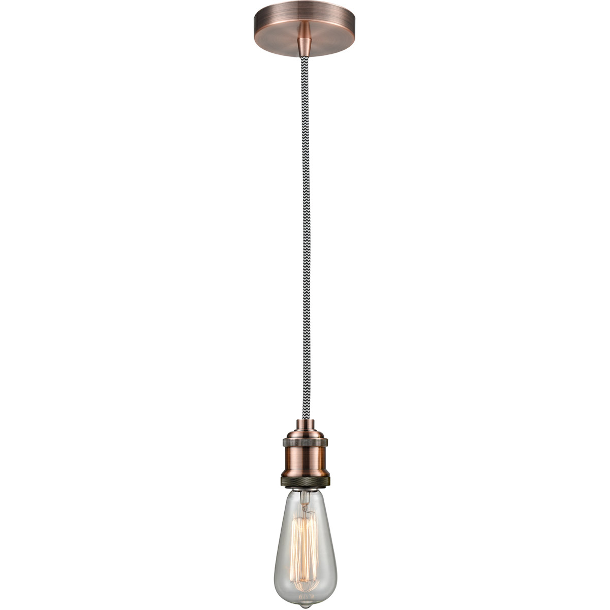 Edison Bare Bulb 1 Light 2 inch Antique Copper Mini Pendant Ceiling Light in Zebra, Edison
