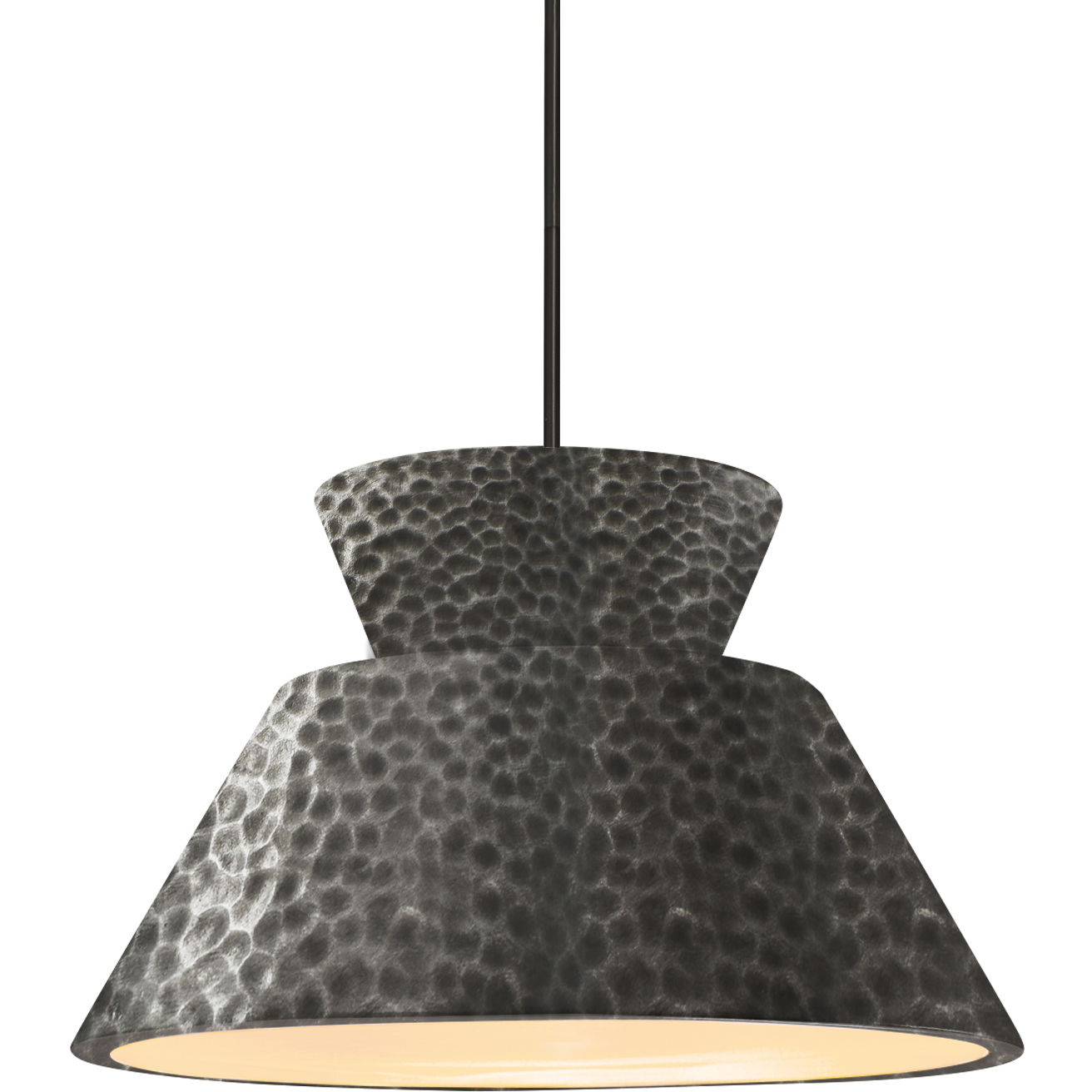 Radiance Collection - Trapezoid LED 14 inch Hammered Pewter Pendant Ceiling Light in Matte Black, Dedicated LED, Rigid Stem, Form+Finish+Function