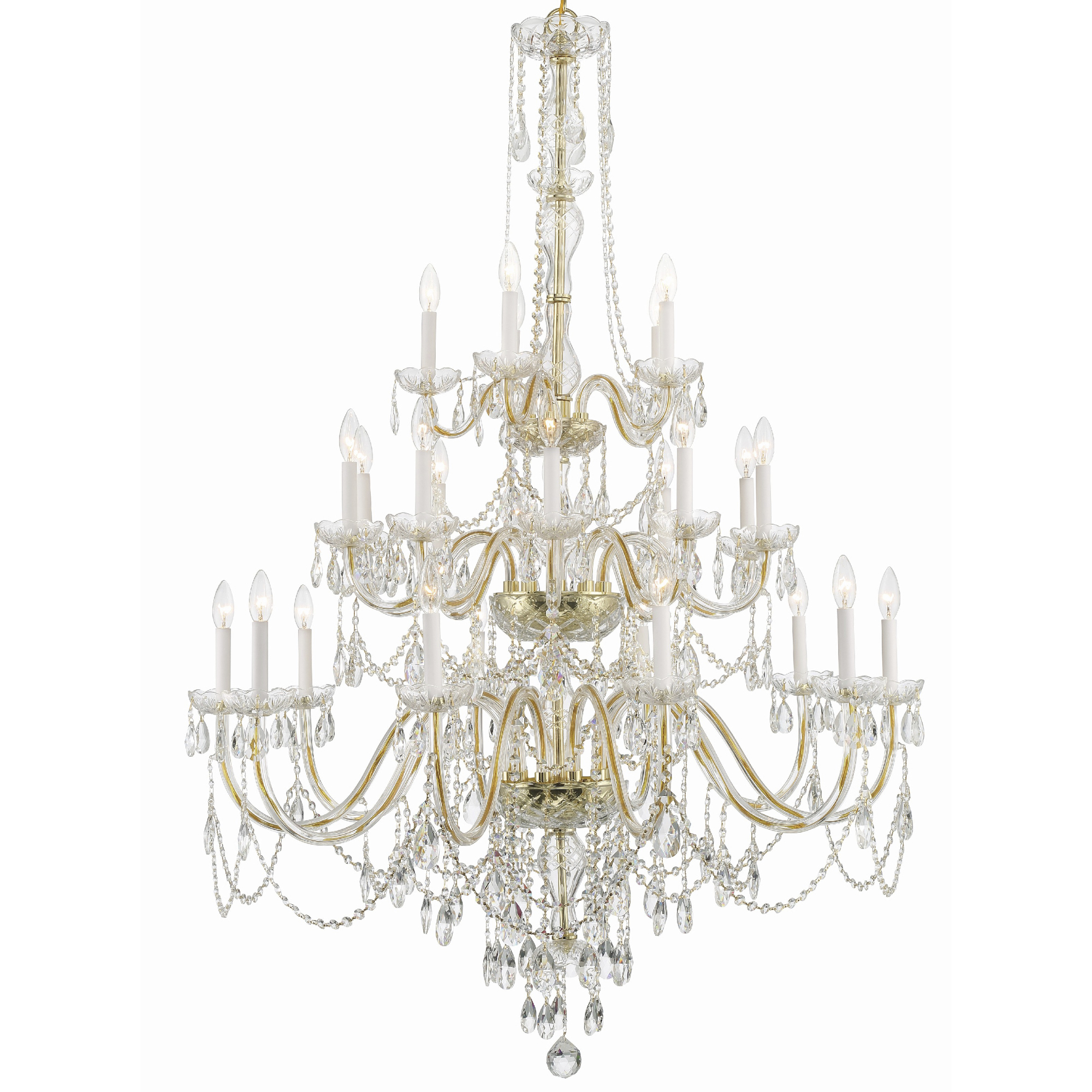 Traditional Crystal 25 Light 45 inch Polished Brass Chandelier Ceiling Light
