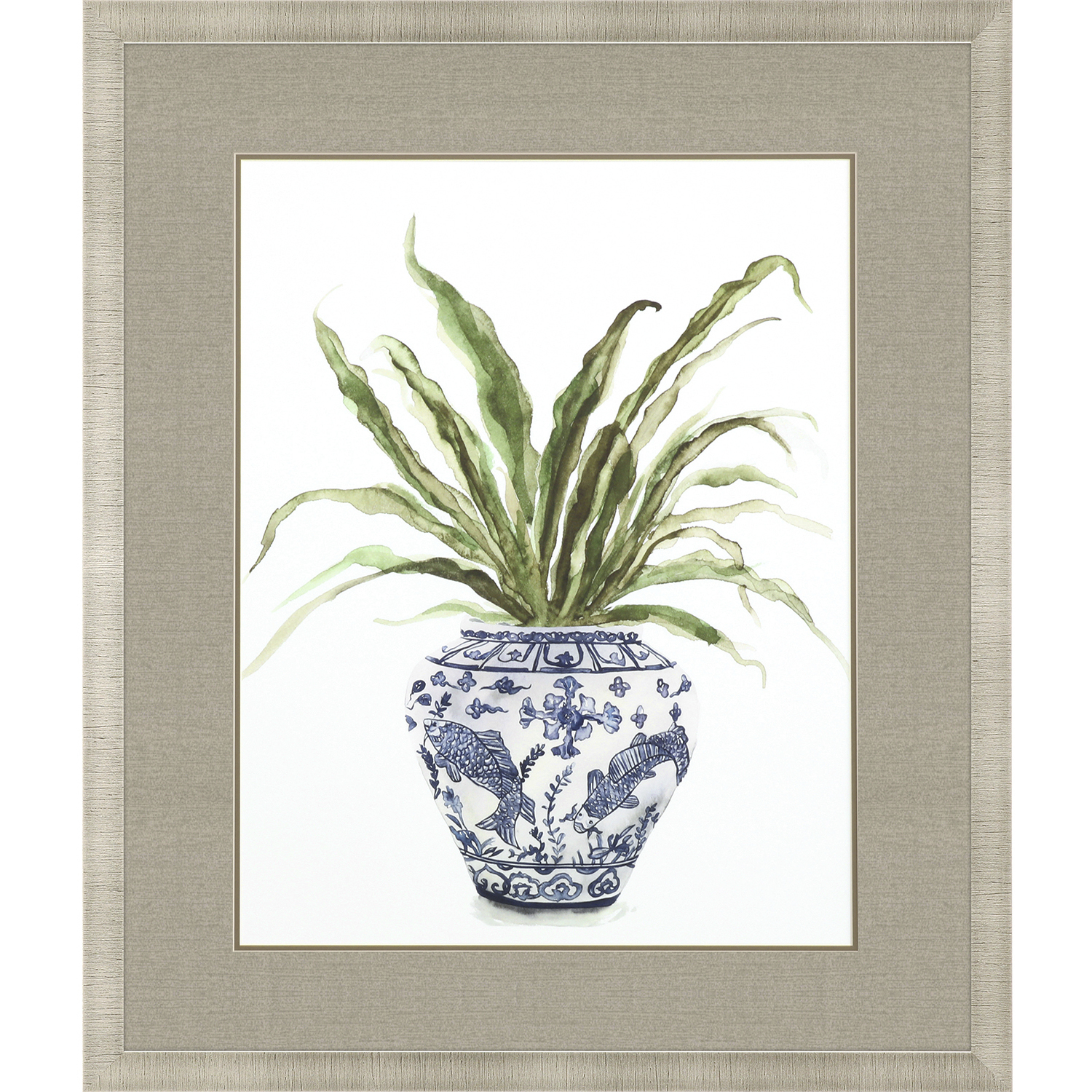 Fern House Blue and Green and White Framed Art