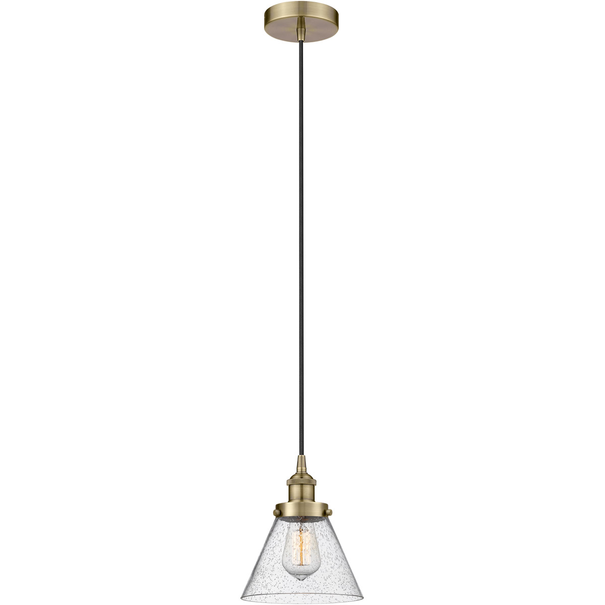 Edison Cone 1 Light 8 inch Antique Brass Mini Pendant Ceiling Light