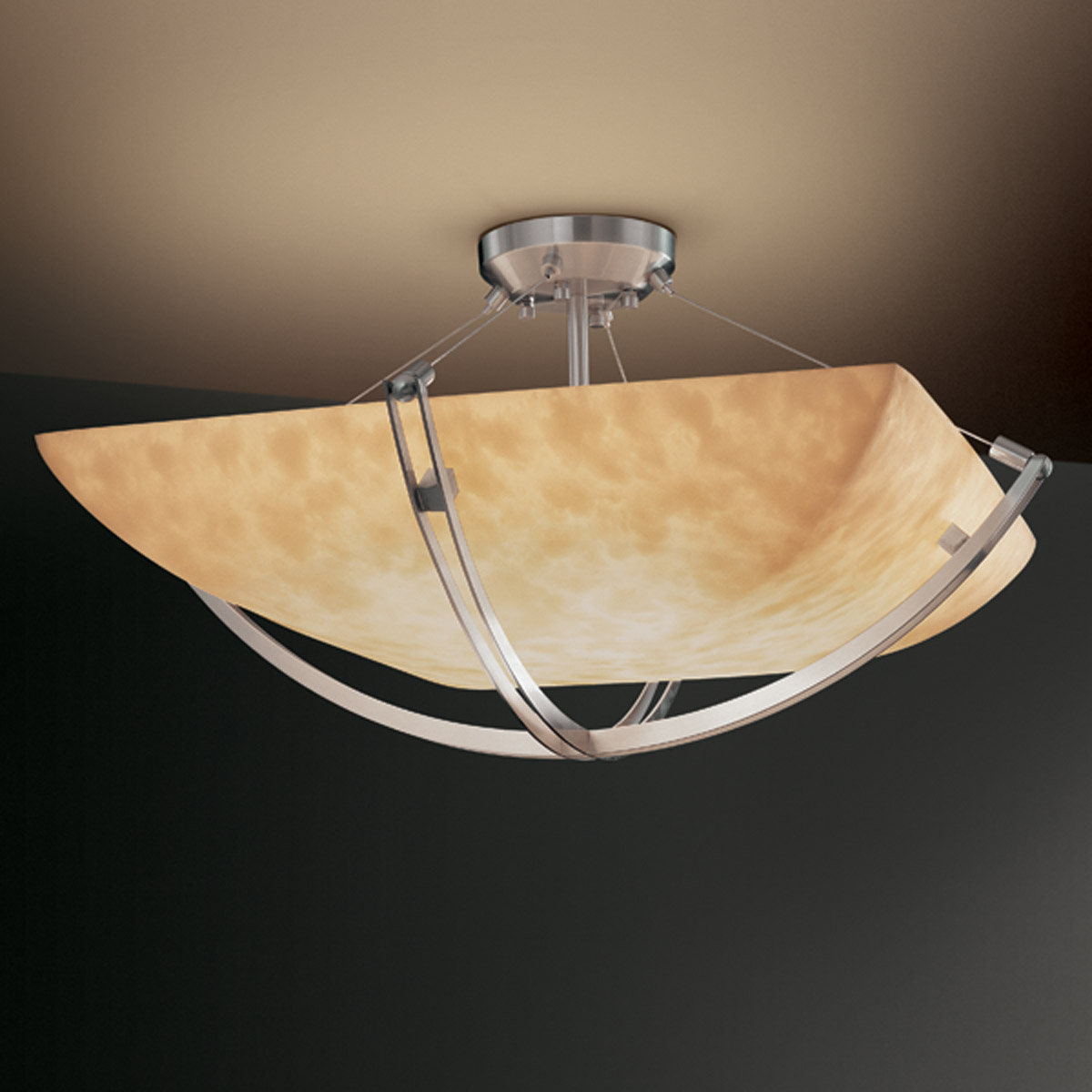 Clouds 3 Light 22 inch Brushed Nickel Semi-Flush Bowl Ceiling Light in Square Bowl, Incandescent