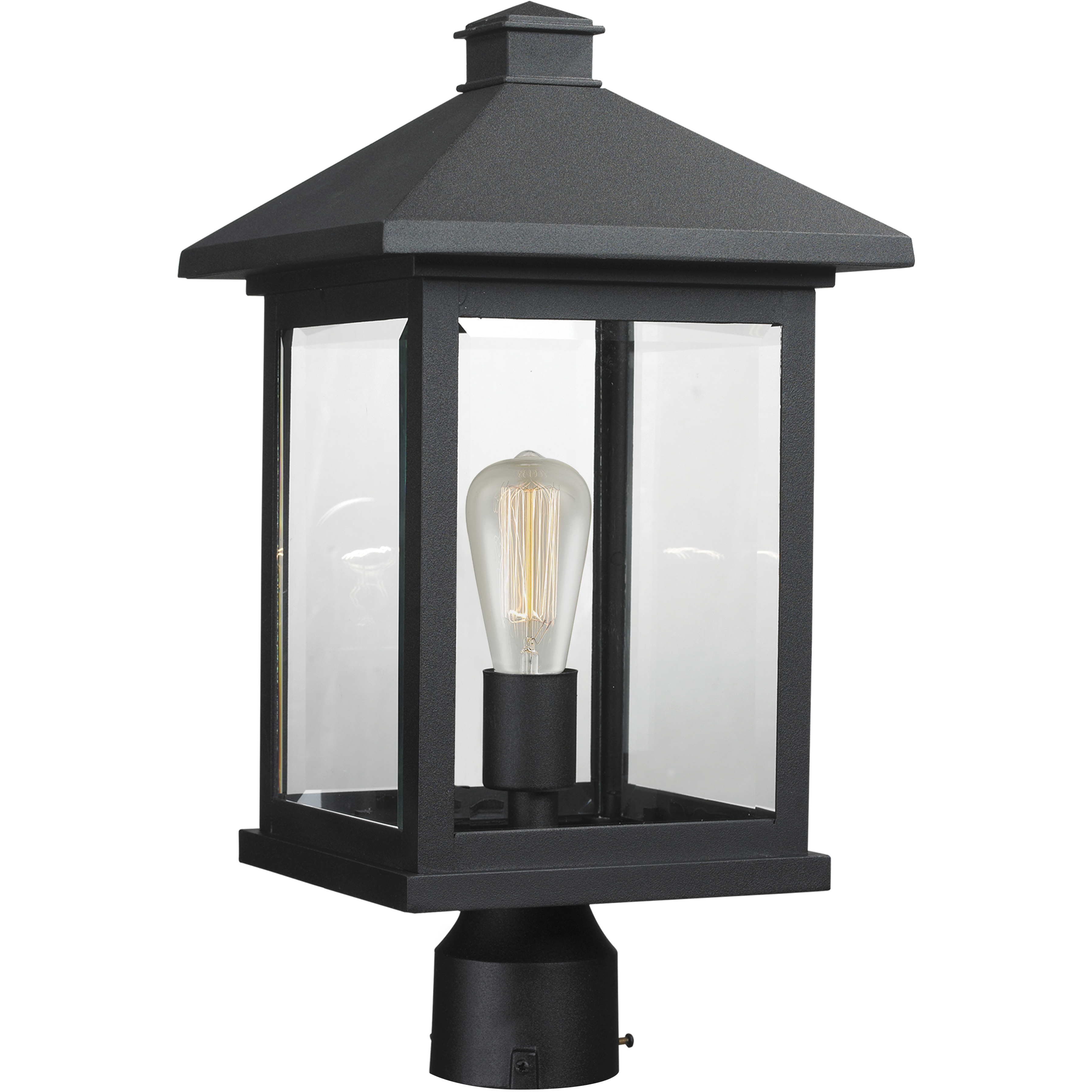 Portland 1 Light 18.5 inch Black Outdoor Post Mount Fixture in Clear Beveled Glass, 6.06
