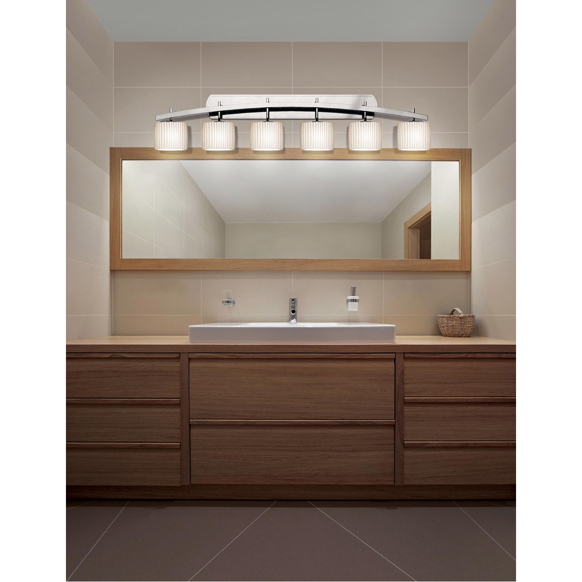 Limoges LED 55.5 inch Polished Chrome Bath Bar Wall Light in 4200 Lm LED, Pleats, Cylinder with Flat Rim, Archway