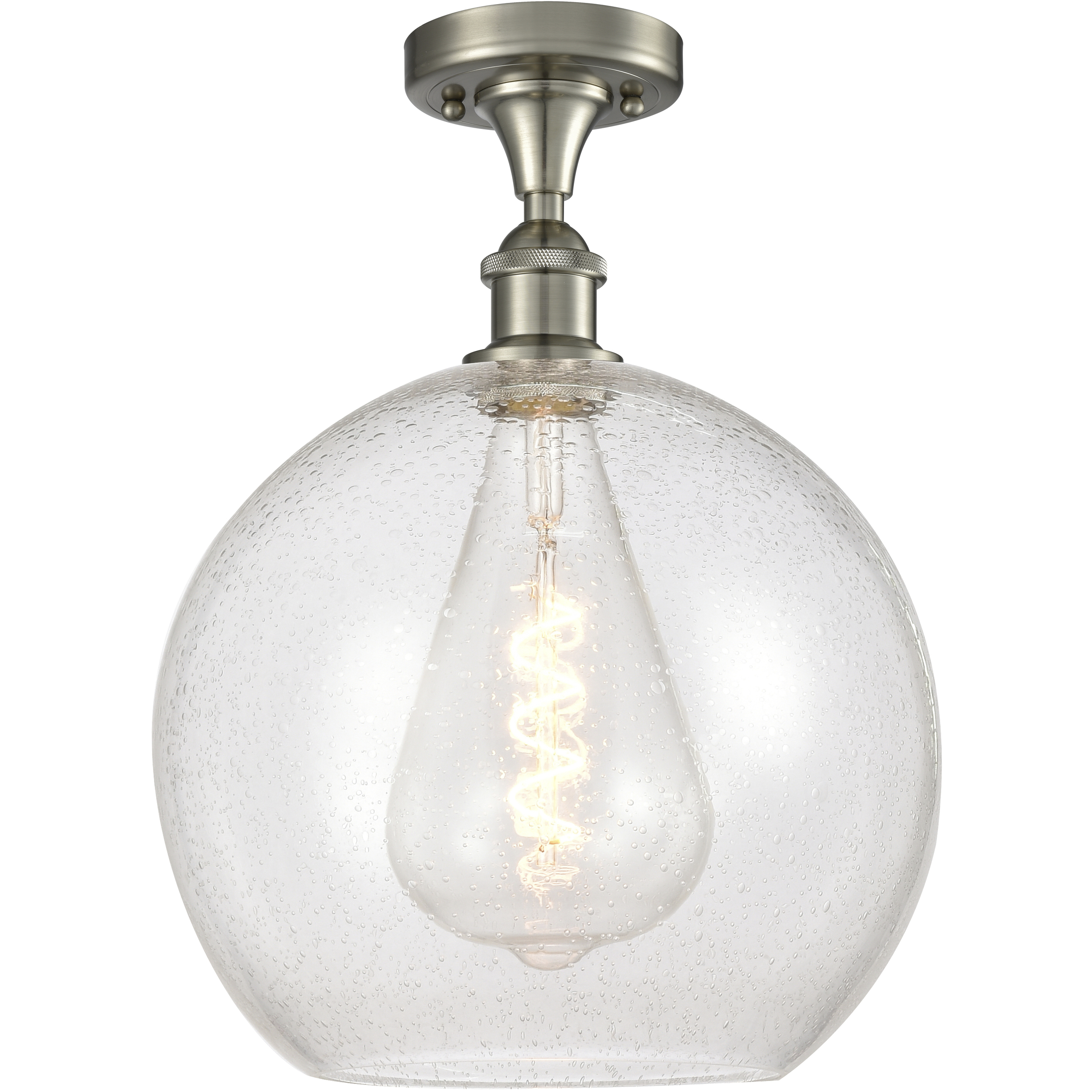 Edison Athens 1 Light 11.75 inch Brushed Satin Nickel Semi-Flush Mount Ceiling Light in Seedy Glass