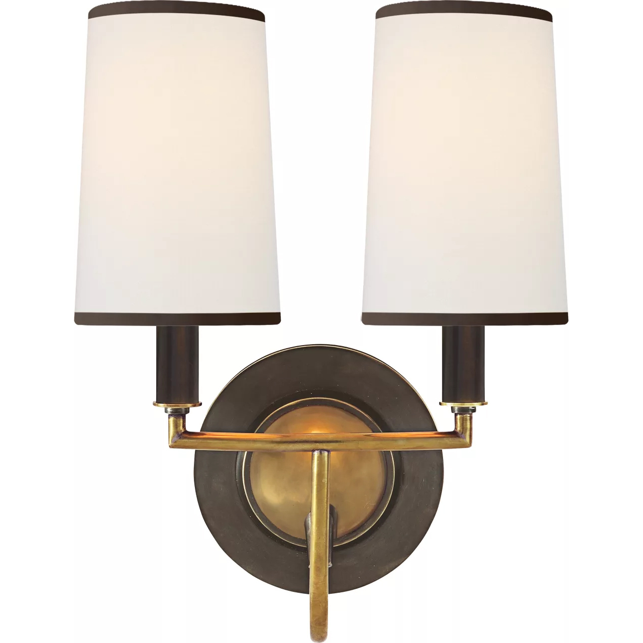 Thomas O'Brien Elkins 2 Light 9.5 inch Bronze with Antique Brass Double Sconce Wall Light in Bronze and Hand-Rubbed Antique Brass, Linen with Black Trim