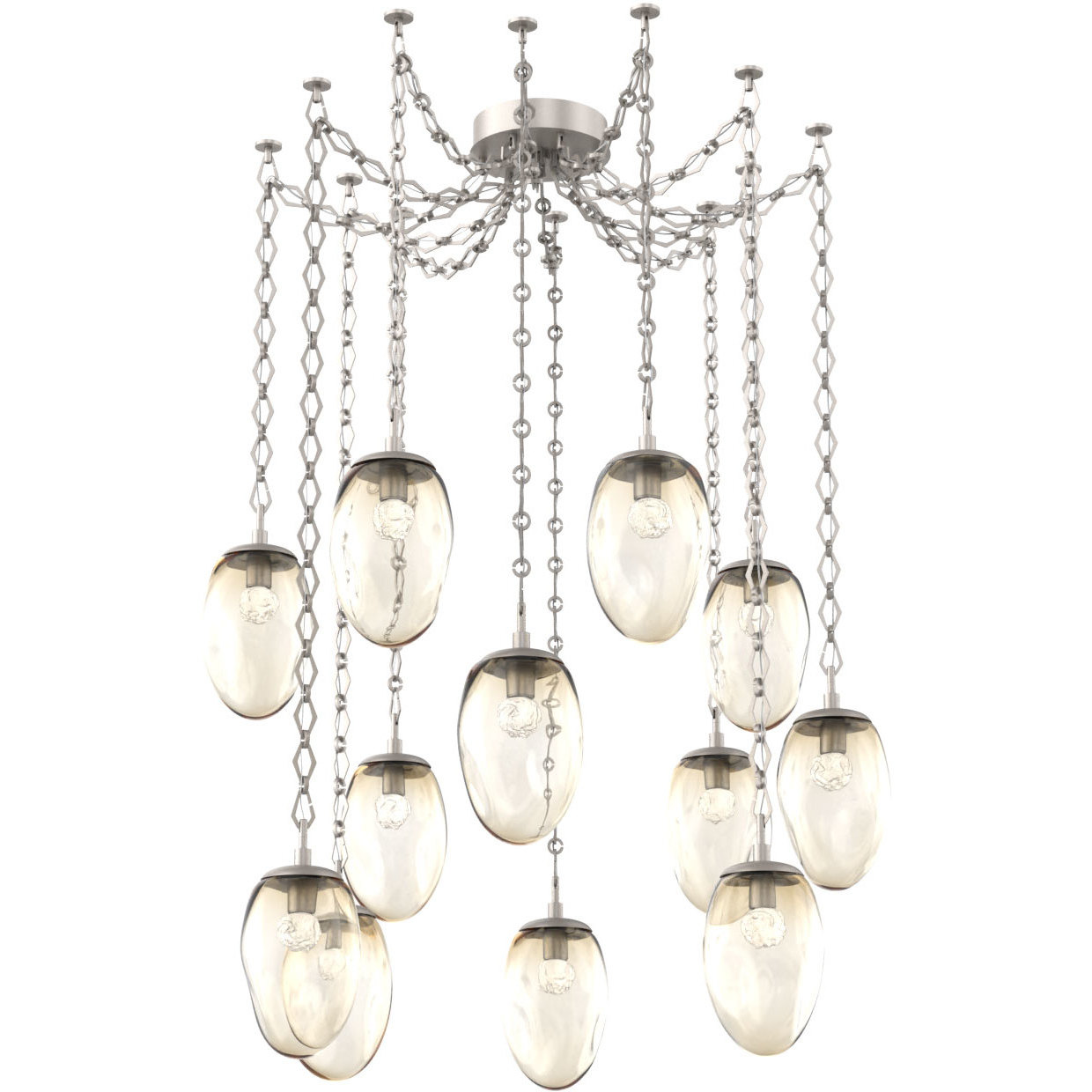 Meteo LED 17 inch Beige Silver Swag Multi-Pendant Ceiling Light in 3000K LED, Floret Inner - Amber Outer, Diamond Chain