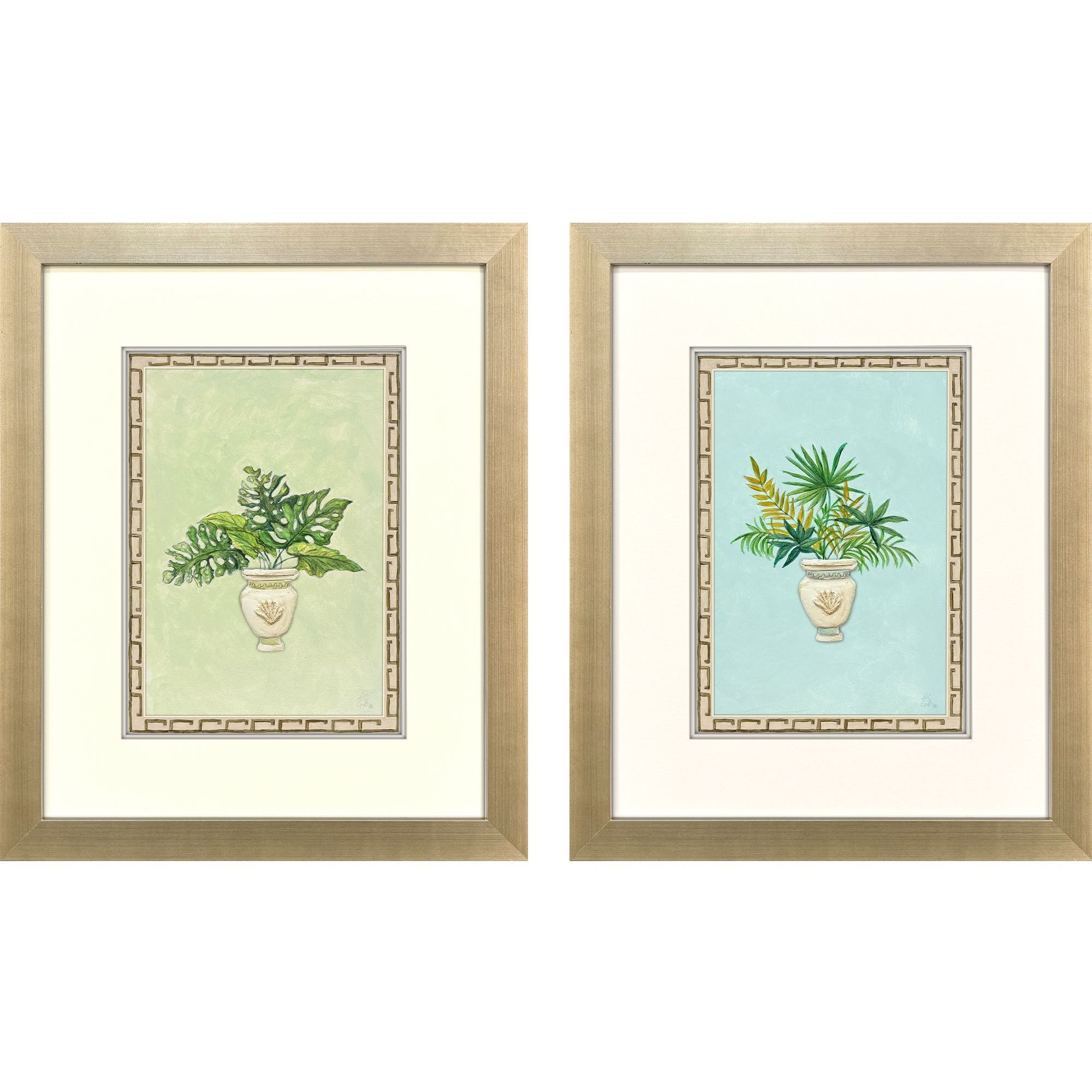 Grecian Vase Palm Green and Blue and Orange and Yellow Framed Art