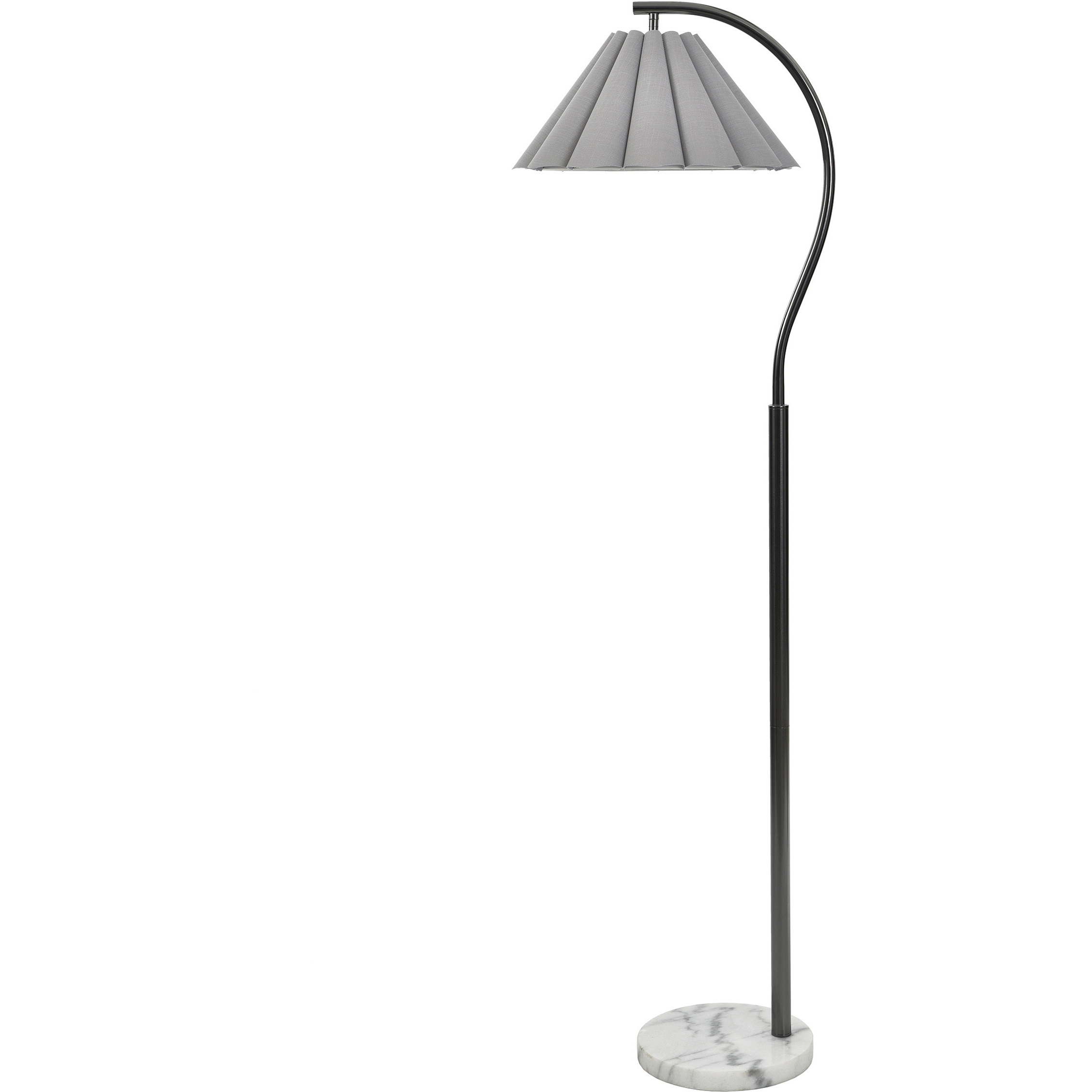 Vivienne 64 inch 100 watt White Marble and Black Nickel Floor Lamp Portable Light in Grey Shade