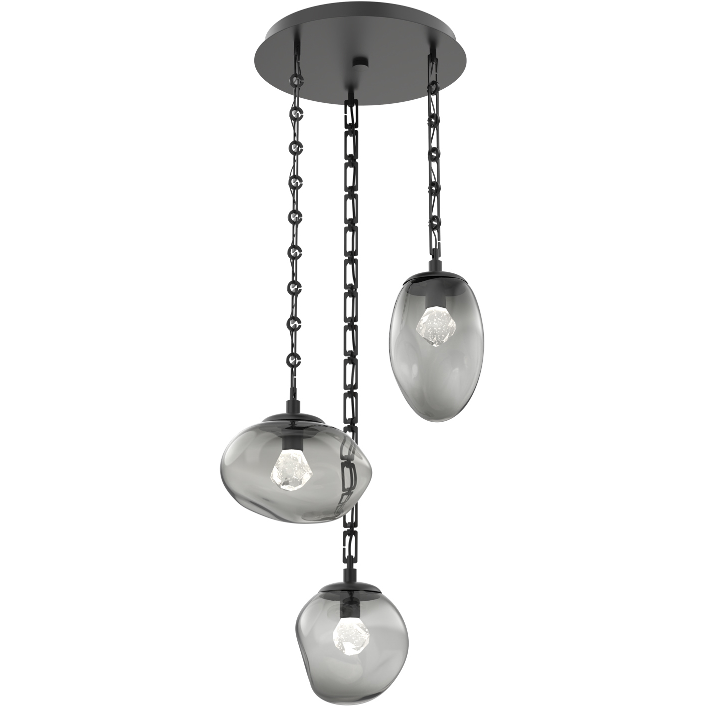 Cosmos LED 22.2 inch Matte Black Multi-Pendant Ceiling Light in 3000K LED, Smoke, Rectangular Chain