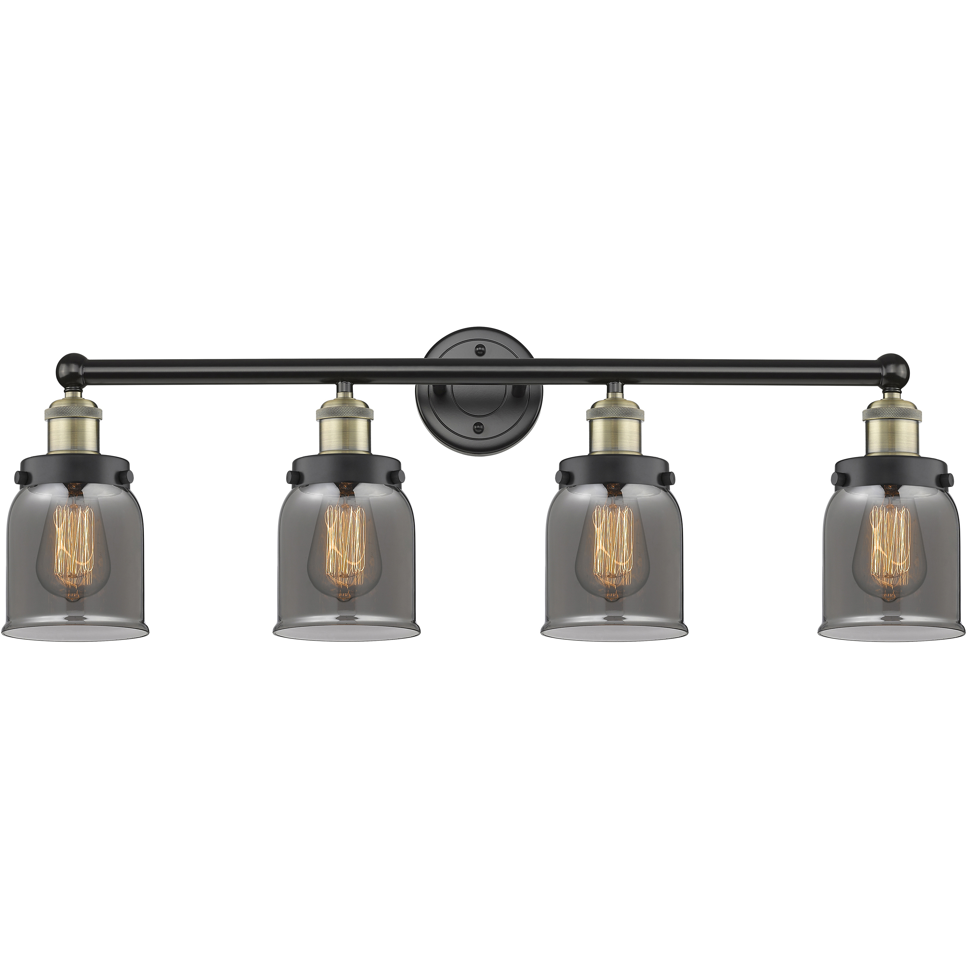 Bell 4 Light 33.5 inch Black Antique Brass Bath Vanity Light Wall Light in Plated Smoke Glass, Small