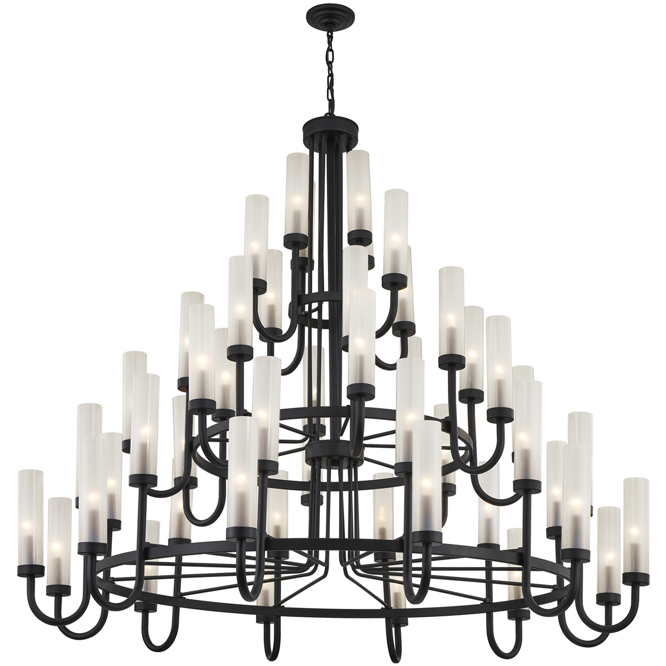 Anchor 48 Light 60.5 inch Matte Black and Clear Frosted Chandelier Ceiling Light